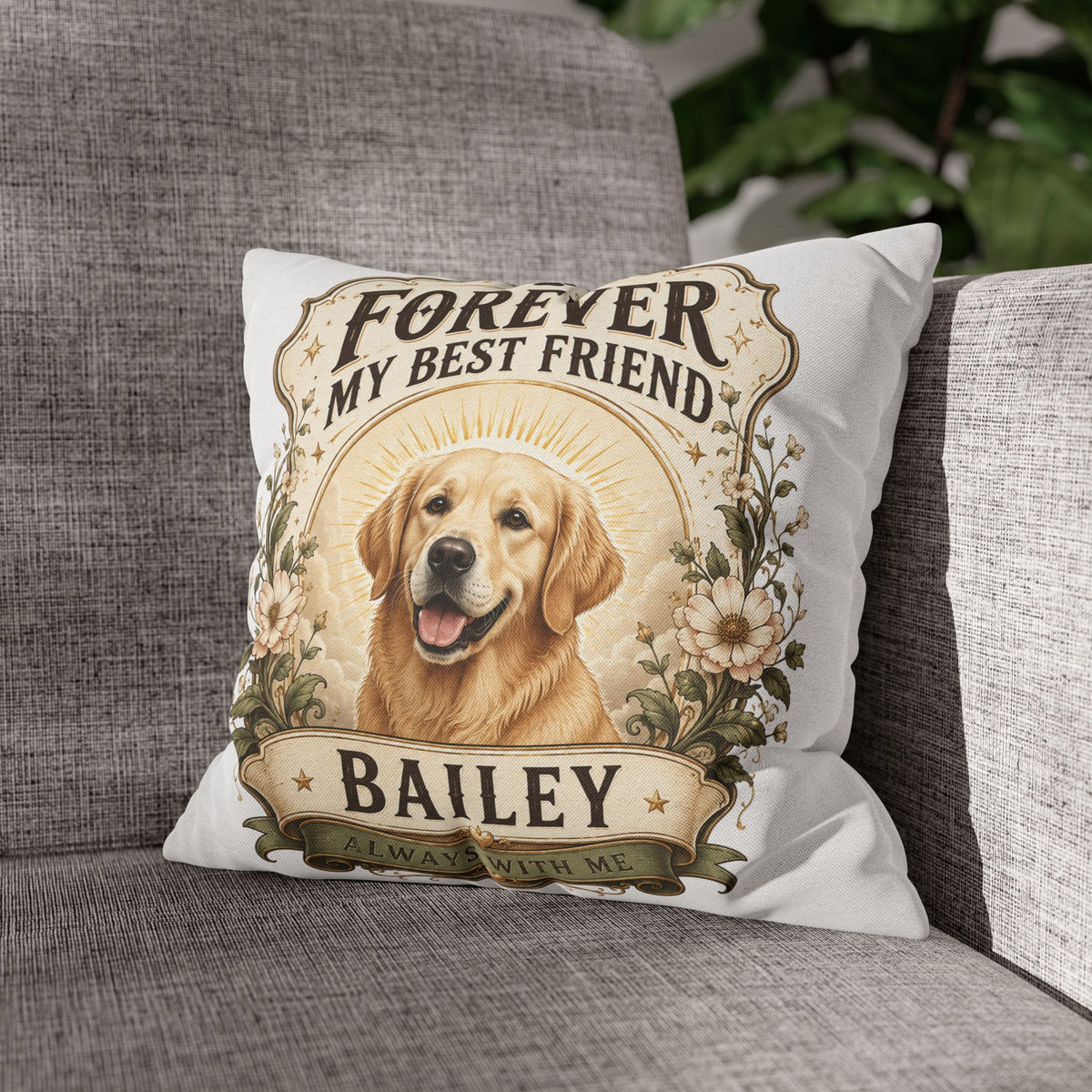 Forever My Best Friend Golden Retriever Milo Bailey Dog Dad Mom Pillowcase – Personalized Dog Memorial Cushion Cover