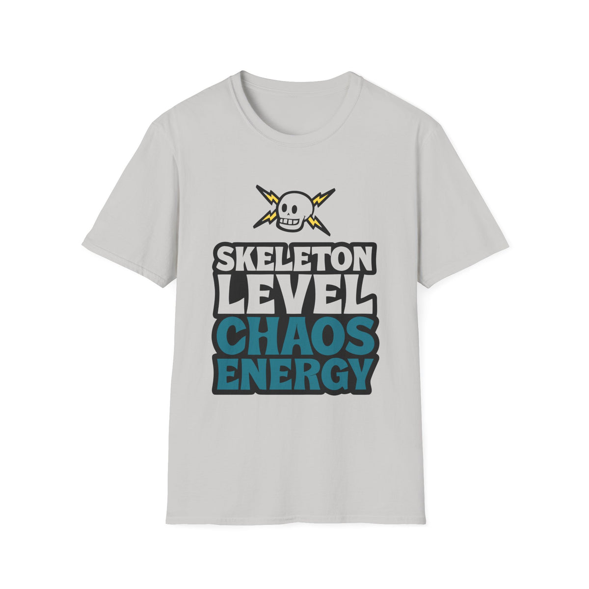 Skeleton Level Chaos Energy Teal Lightning Bolt T-Shirt - Edgy Alt Streetwear Graphic Tee - Trending Now - September 2026