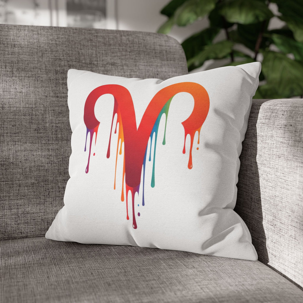 Aries Rainbow Drip Heart Pillowcase — Colorful Melting Heart Decorative Pillow