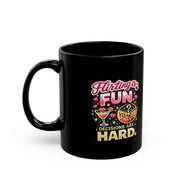 Libra Zodiac Flirting Is Fun Black Coffee Mug — Funny "Decisions Are Hard" Cocktail Design