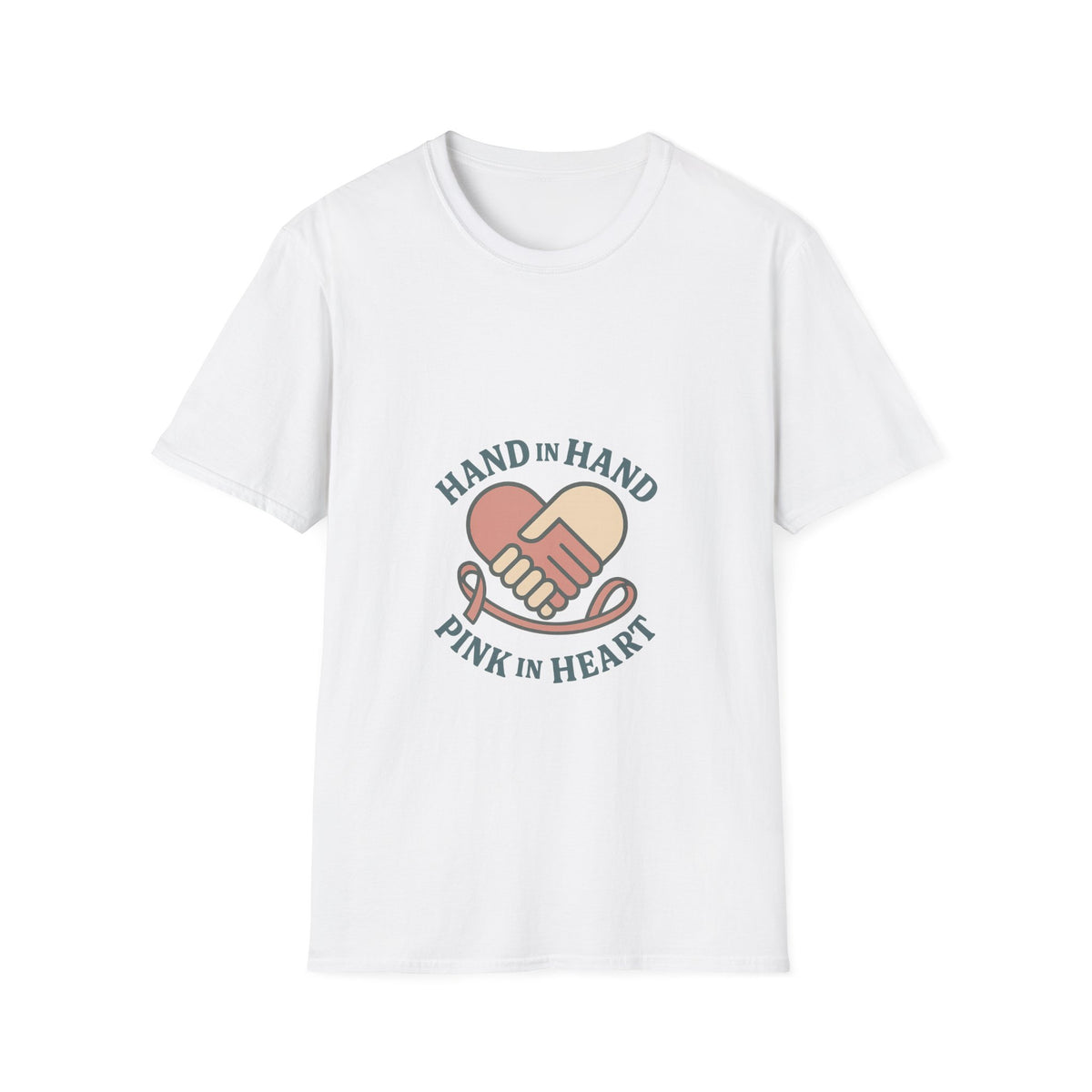 T-Shirt — "Hand in Hand, Pink at Heart" Heart-Shake Breast Cancer Support Tee - Trending Now - October 2026