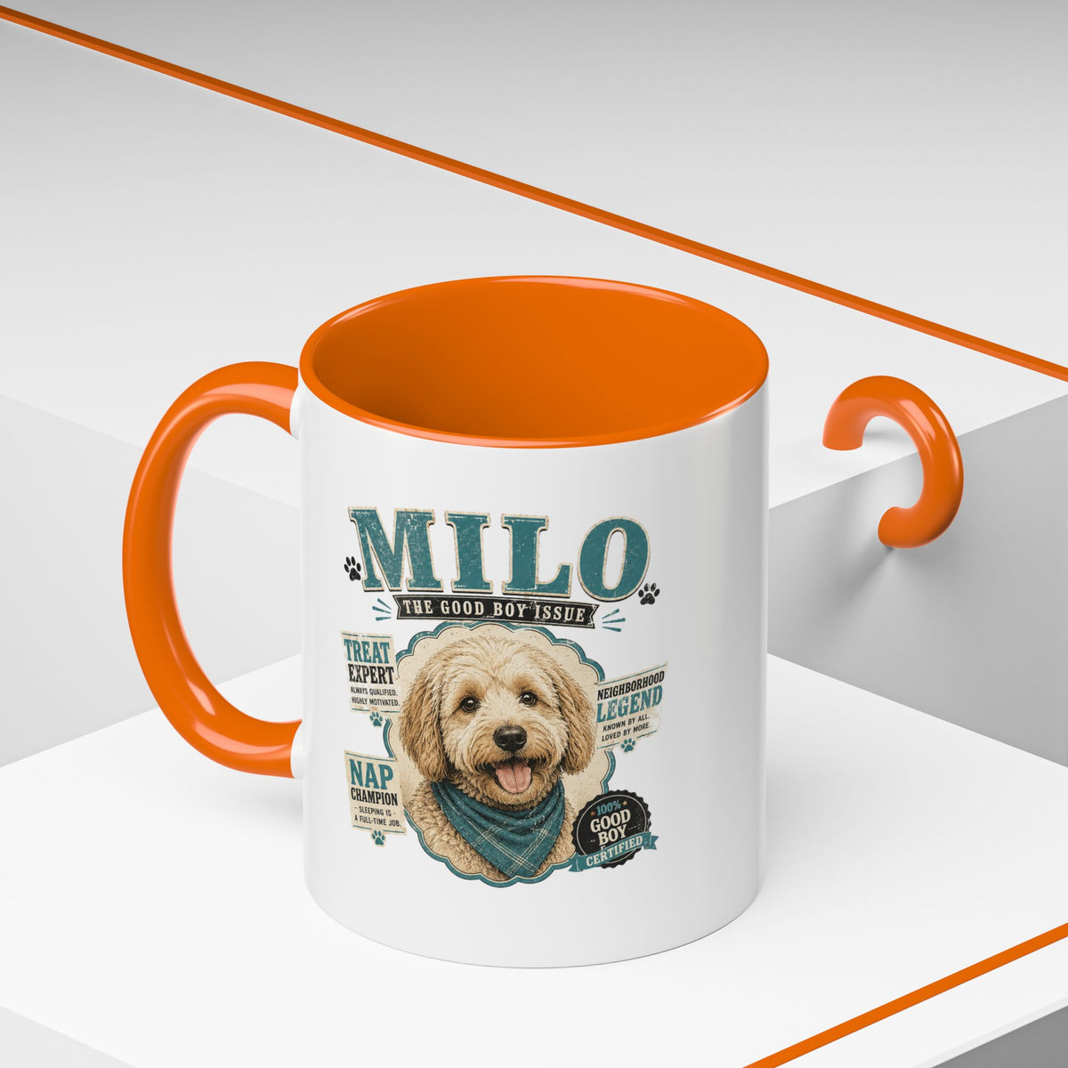 Milo Bailey Dog Dad Mom Personalized Dog Mug — "Milo The Good Boy" Accent Coffee Mug