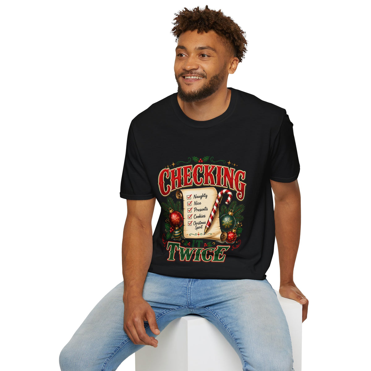 Checking It Twice Christmas T-Shirt — Naughty or Nice Holiday Tee
