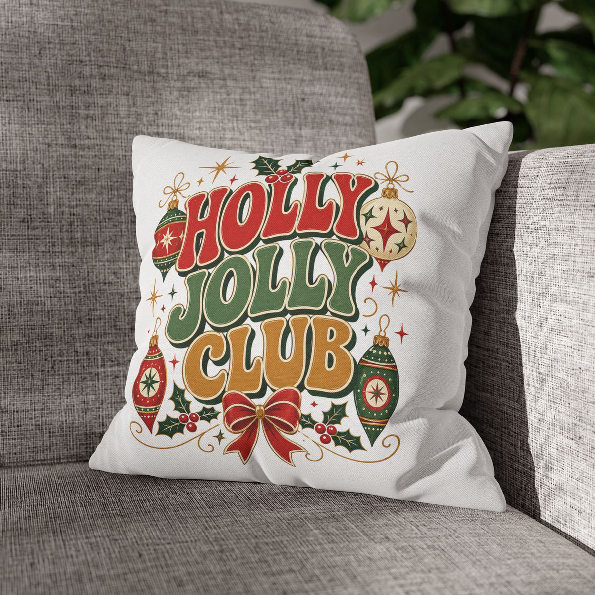 Holly Jolly Club Christmas Pillowcase — Festive Holiday Decorative Cover