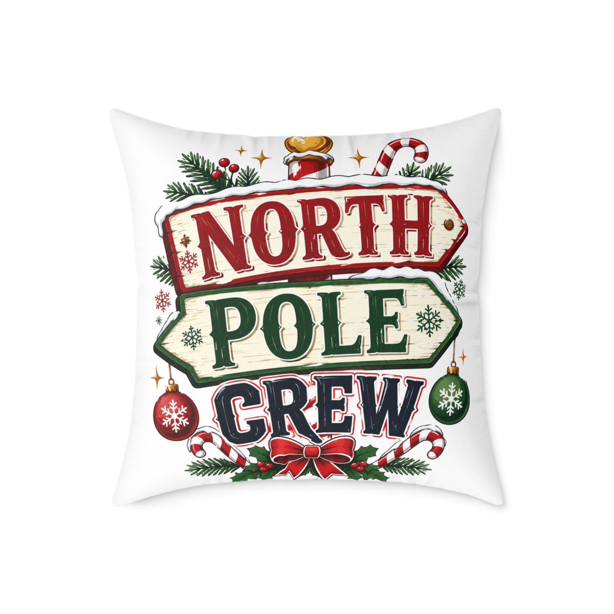 Christmas North Pole Crew Pillow - Christmas Holiday Decorative Throw Pillow