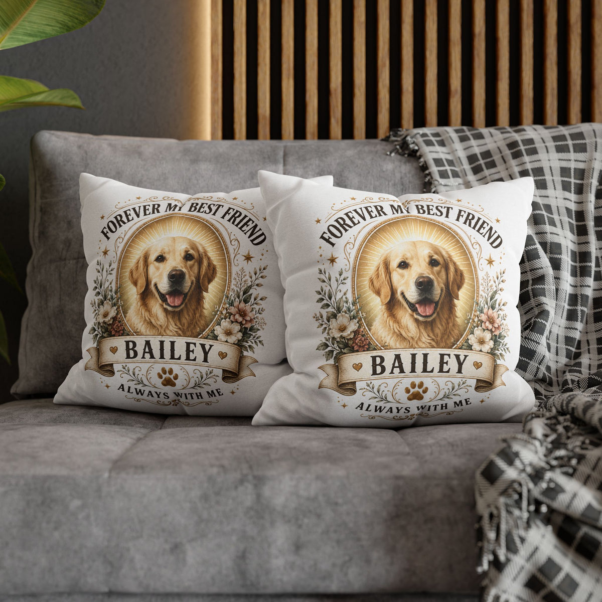 Forever My Best Friend Personalized Dog Photo Milo Bailey Dog Dad Mom Pillowcase — "Bailey" Memorial Throw Pillowcase