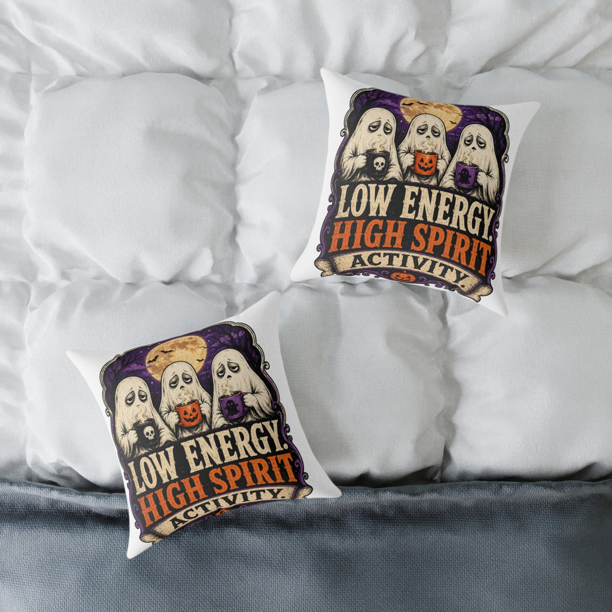 Halloween Ghost Pillow — "Low Energy, High Spirit" Decorative Throw Pillow
