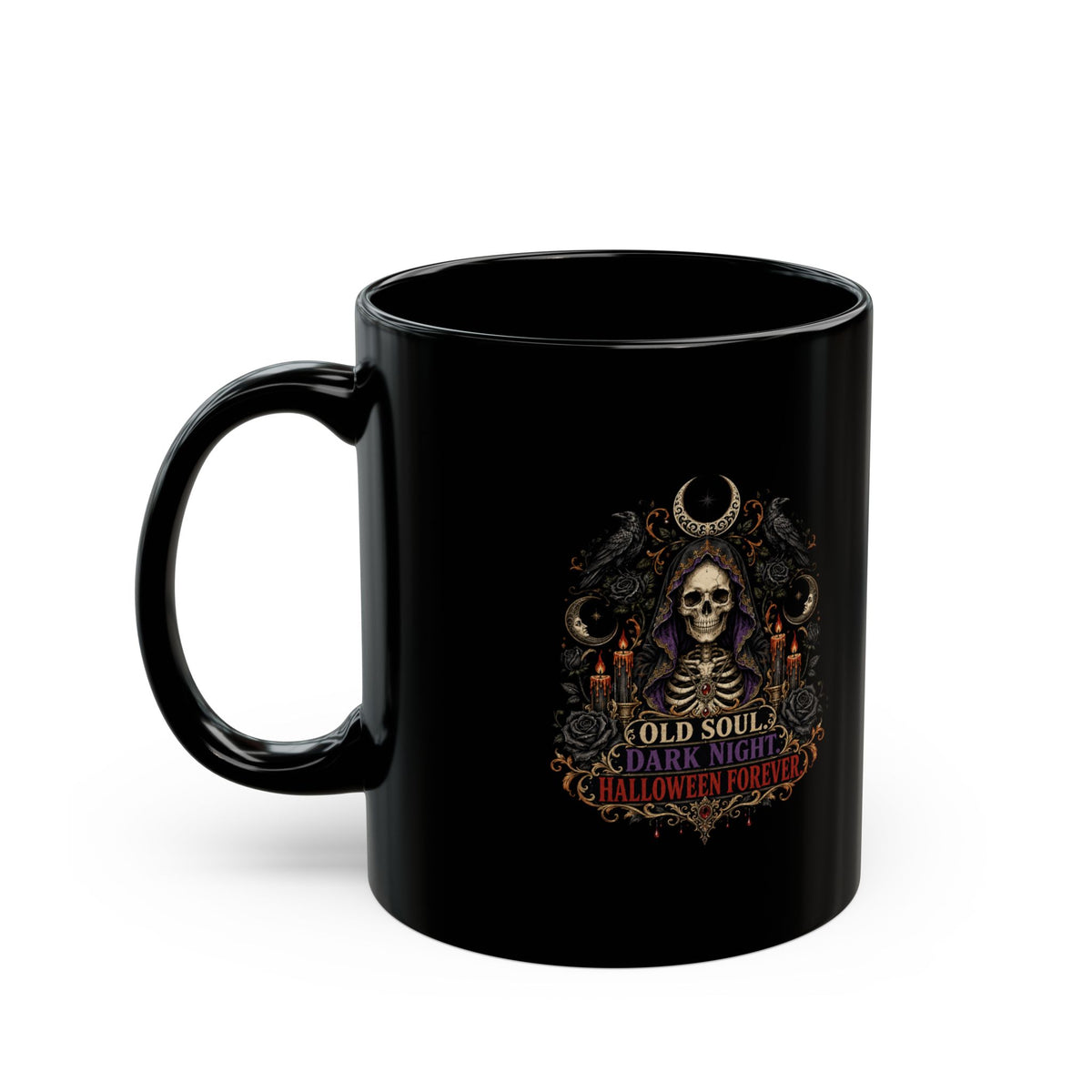 Halloween Skull Mug – "Old Soul, Dark Nights" Gothic Coffee Cup