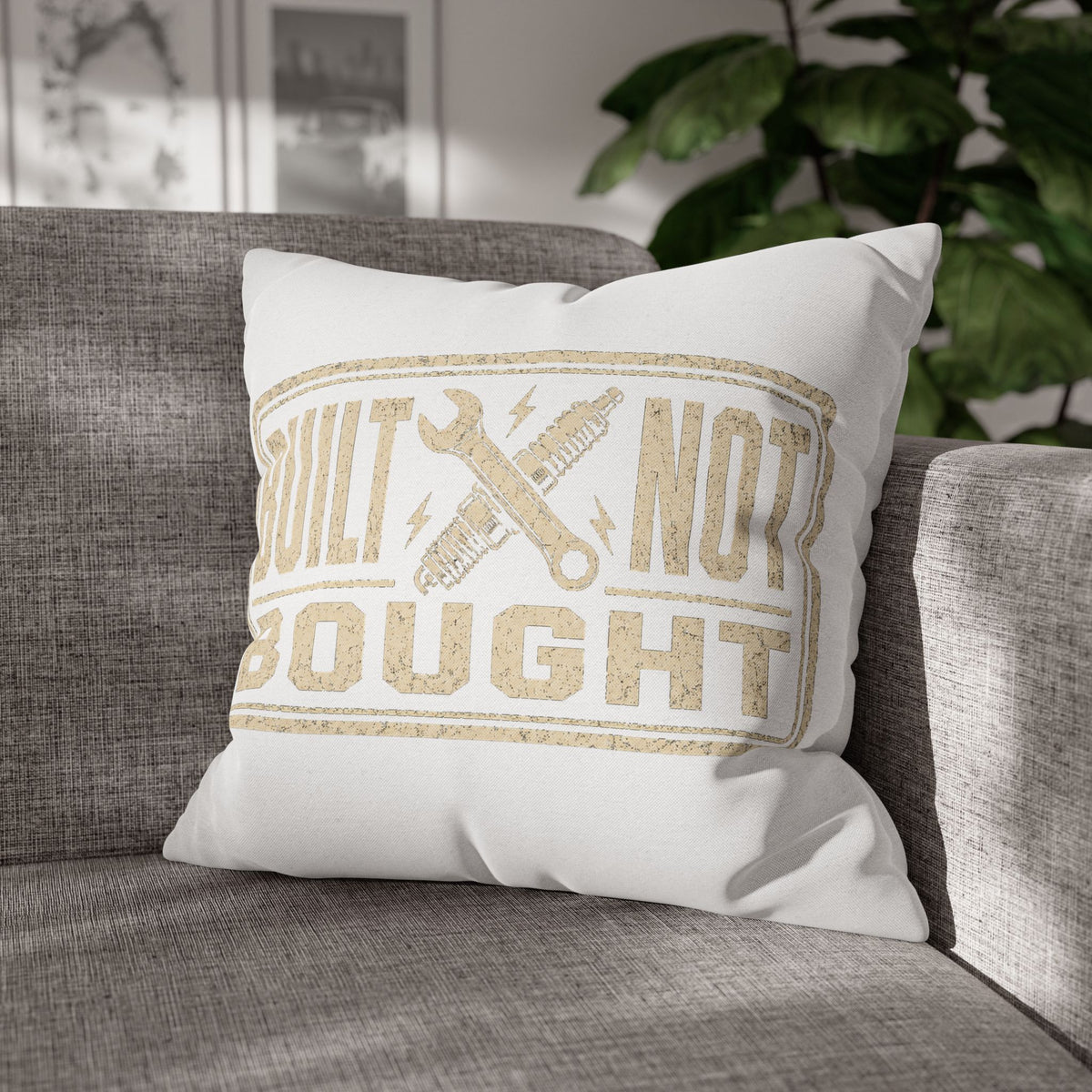 Built Not Bought Pillowcase Milo Bailey Dog Dad Mom — Rustic Mechanic Accent Pillow