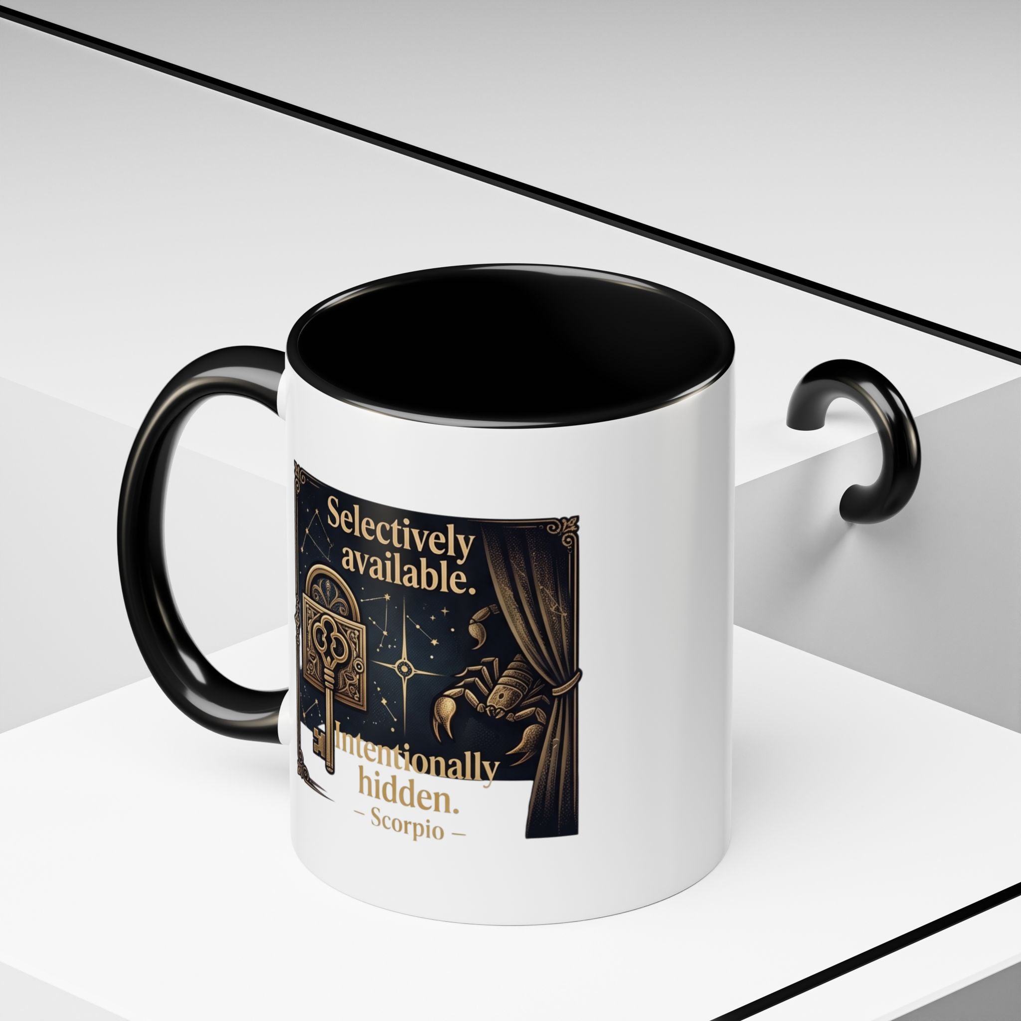 Scorpio Accent Coffee Mug — "Selectively Available, Intentionally Hidden" Zodiac Gift