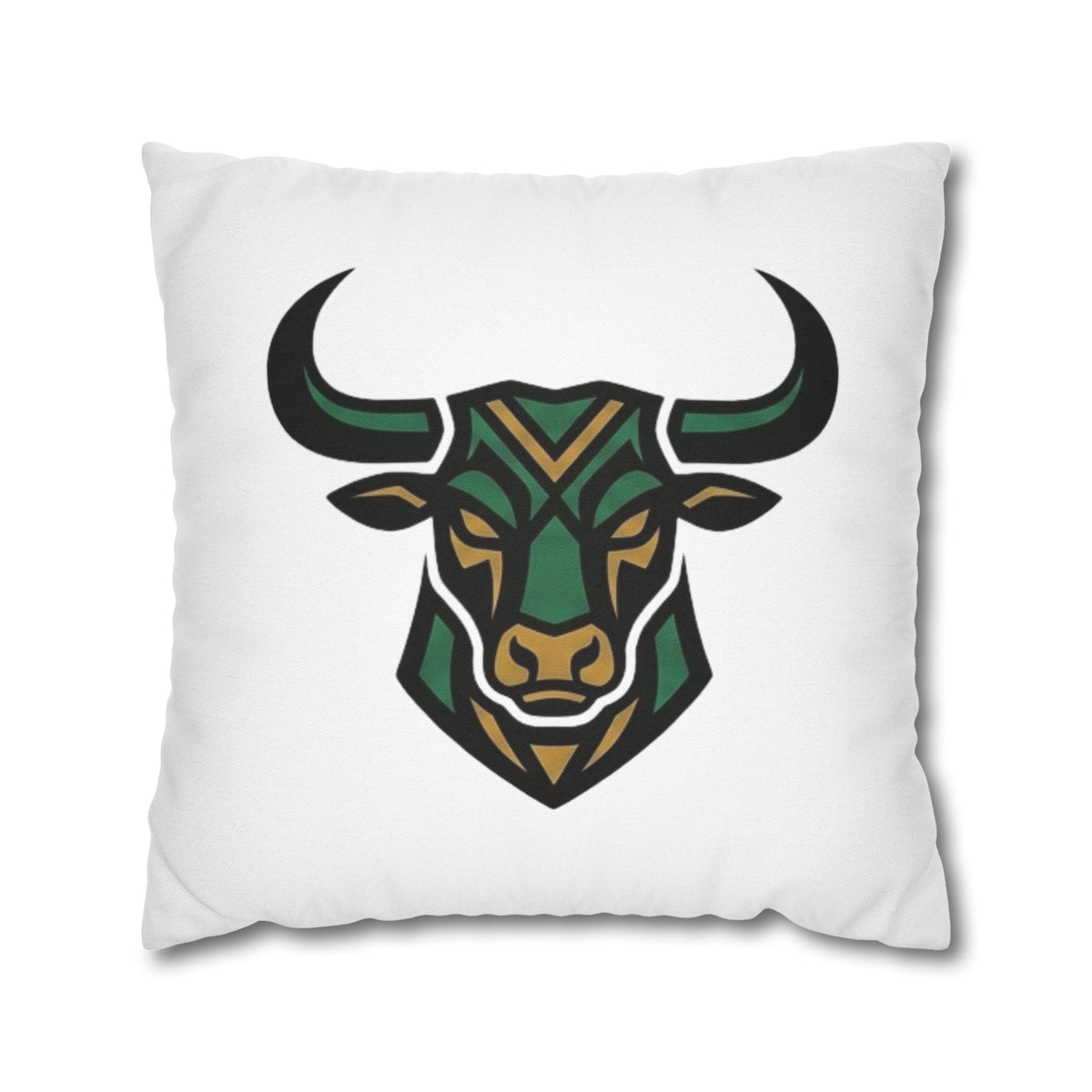 Taurus Geometric Bull Throw Pillowcase — Green Tribal Bull Accent Pillow