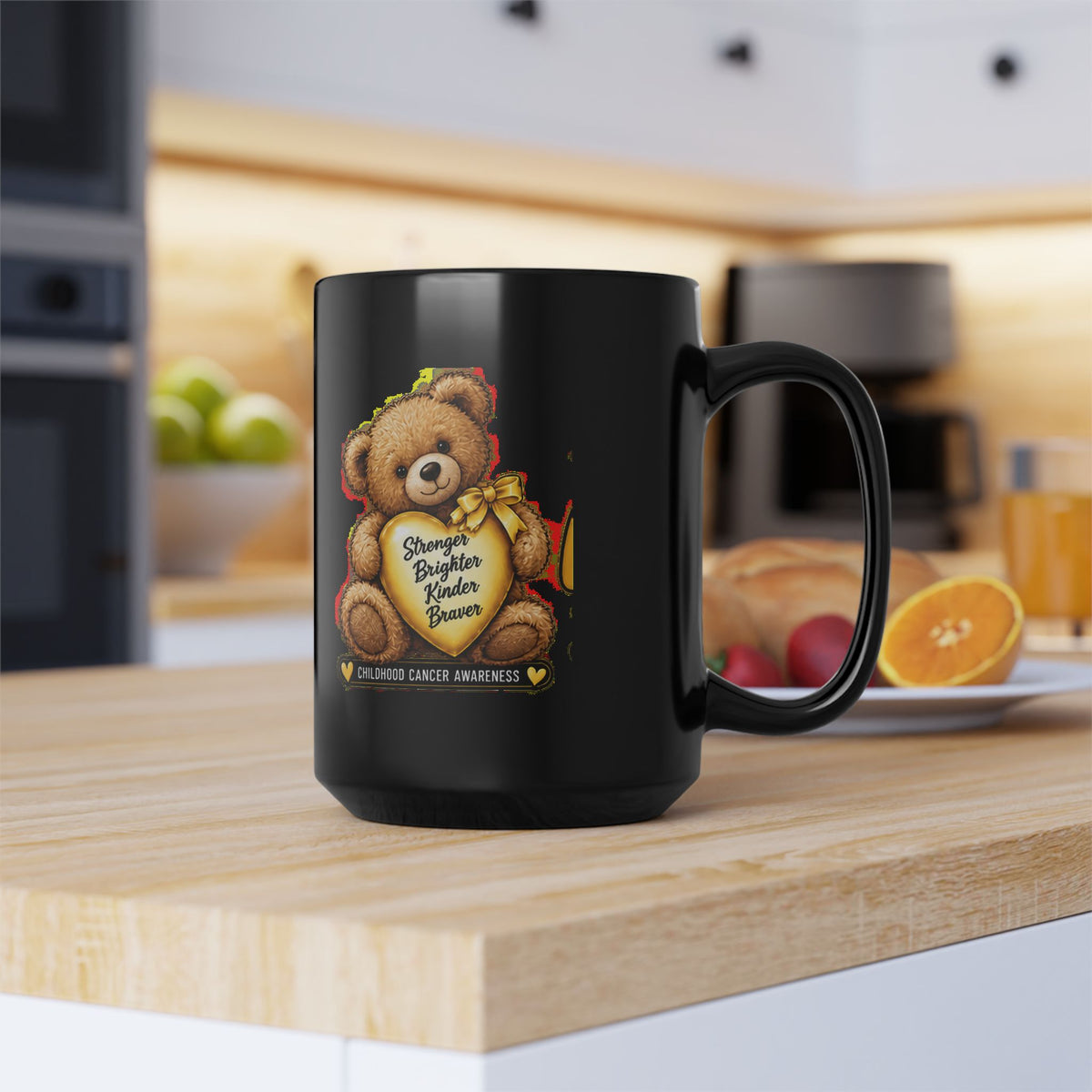 Childhood Cancer Awareness Teddy Bear Black Mug (11oz/15oz)
