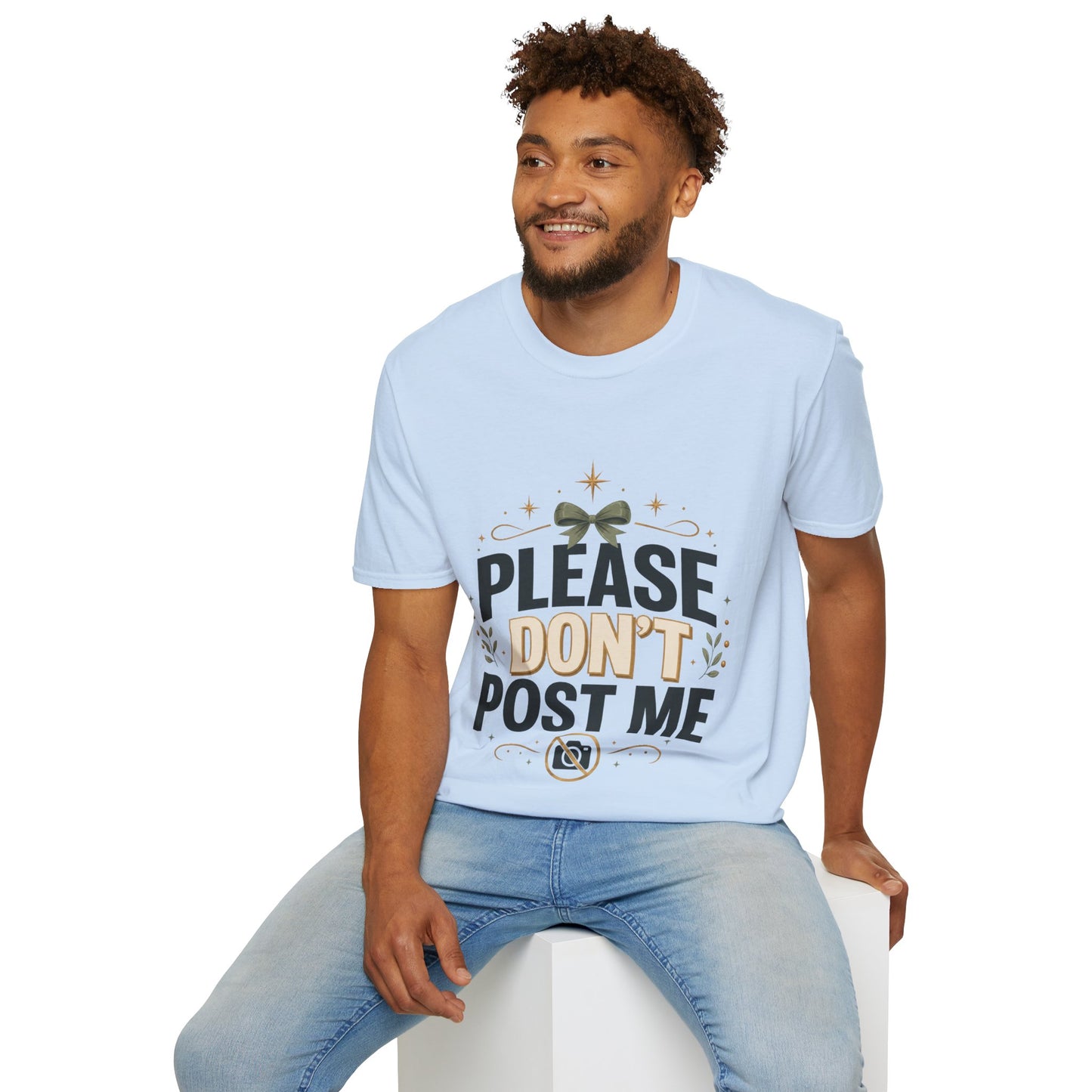 T-Shirt — Please Don’t Post Me Graphic Tee (Cute Bow, Social Media Humor)