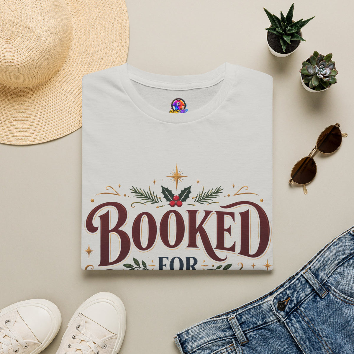T-Shirt — "Booked for Christmas" Literary Holiday Tee