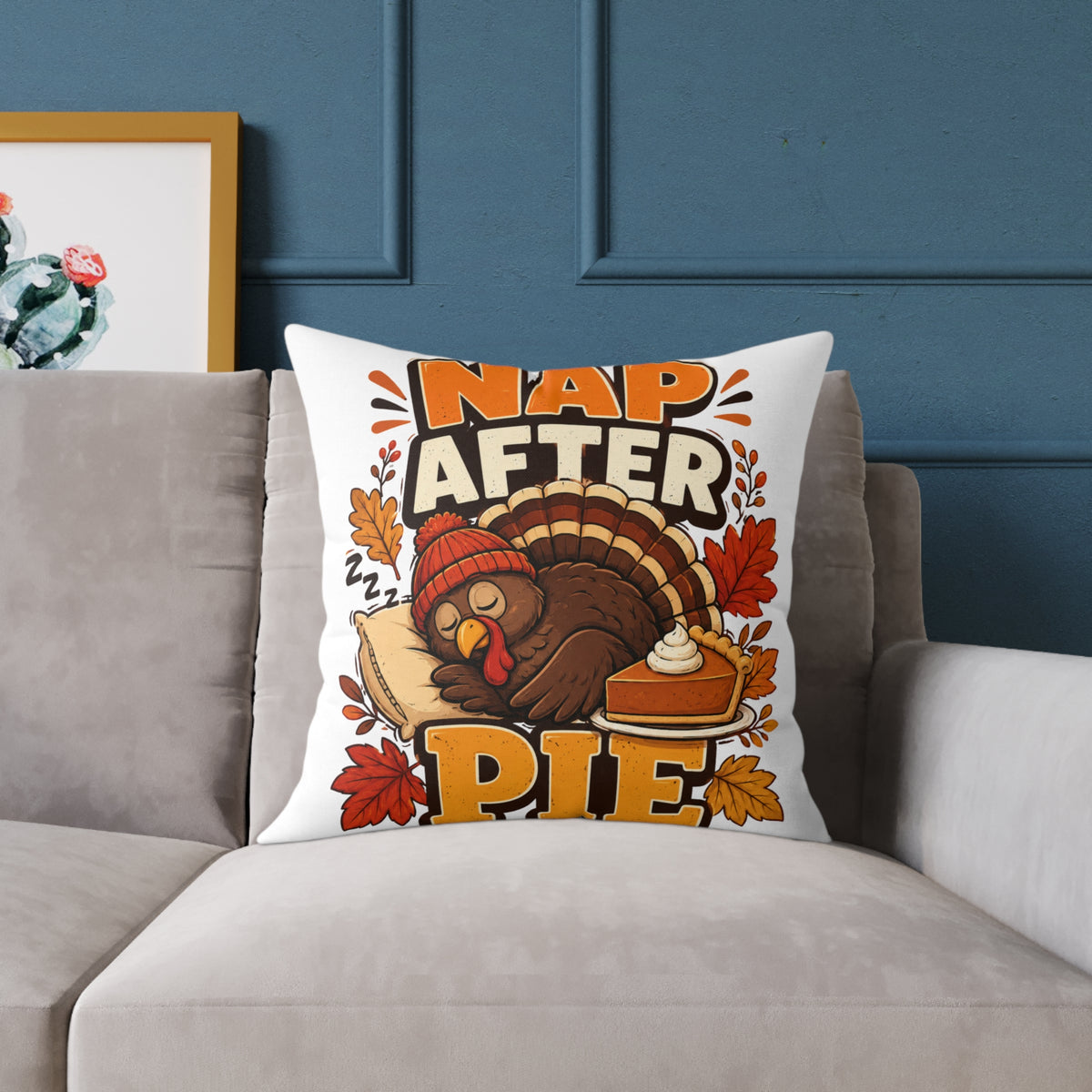 Thanksgiving Pillow — 'Nap After Pie' Turkey Throw Pillow