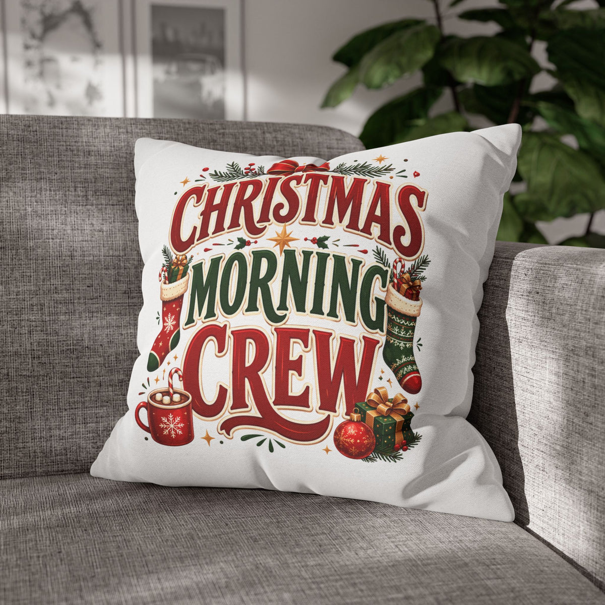 Christmas Spun Square Pillowcase  Morning Crew Pillowcase