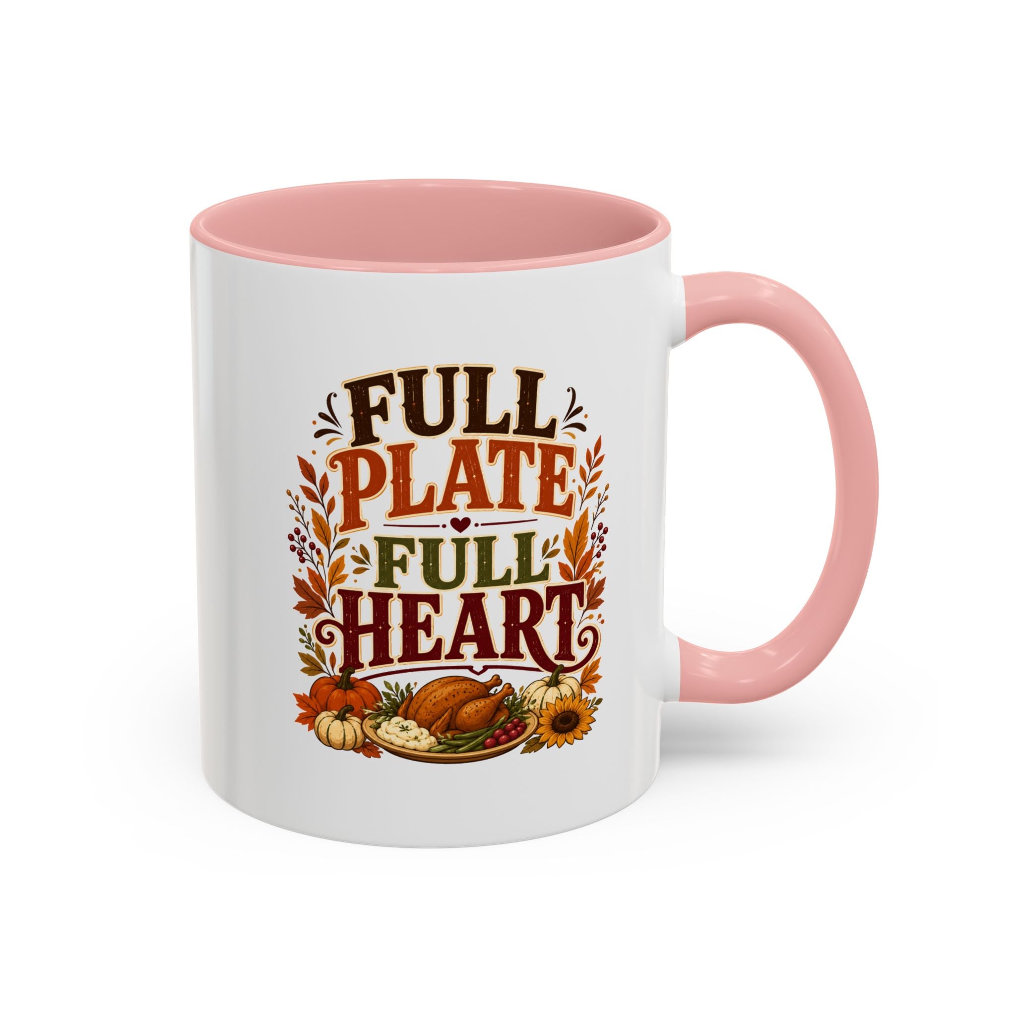 Thanksgiving Mug Full Plate Full Heart Accent Coffee Mug — Fall Thanksgiving Harvest Tea Cup