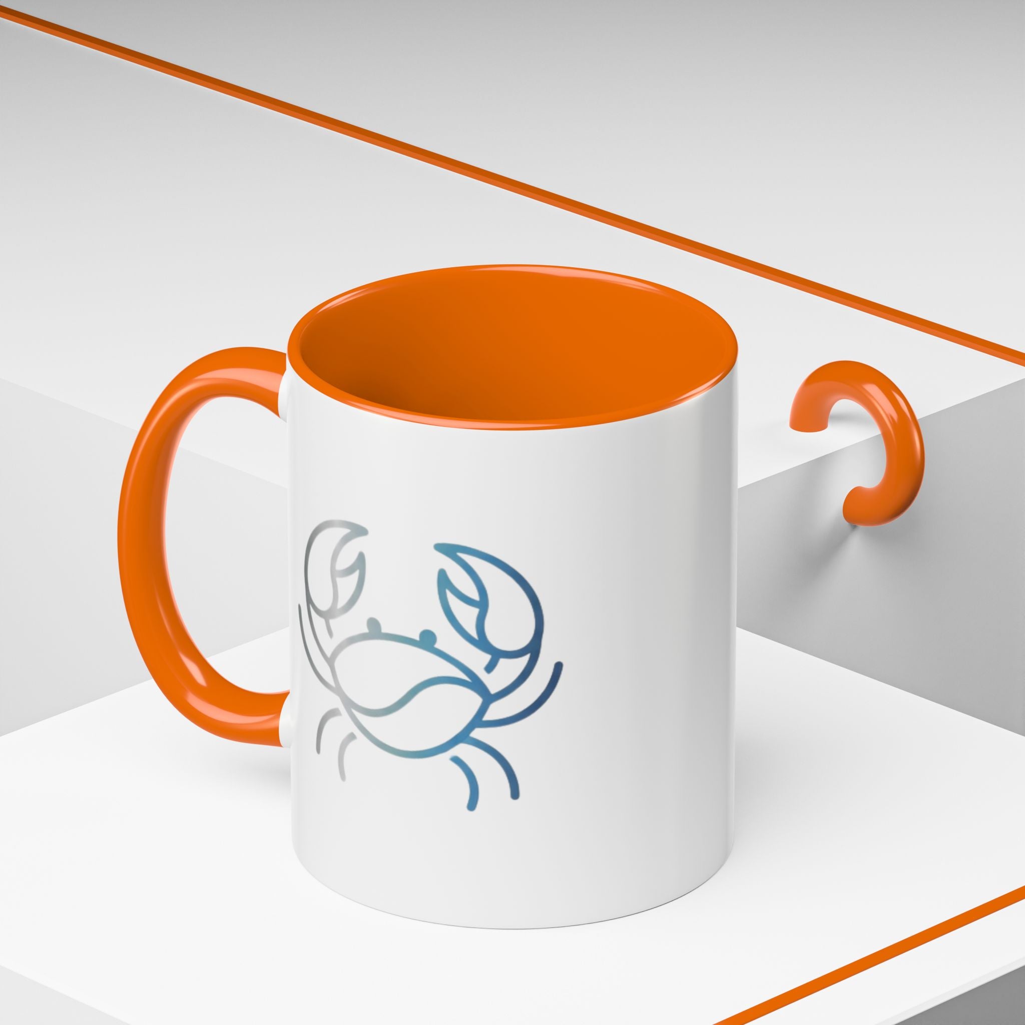 Crab Accent Coffee Mug — Minimal Coastal Zodiac Crab Design