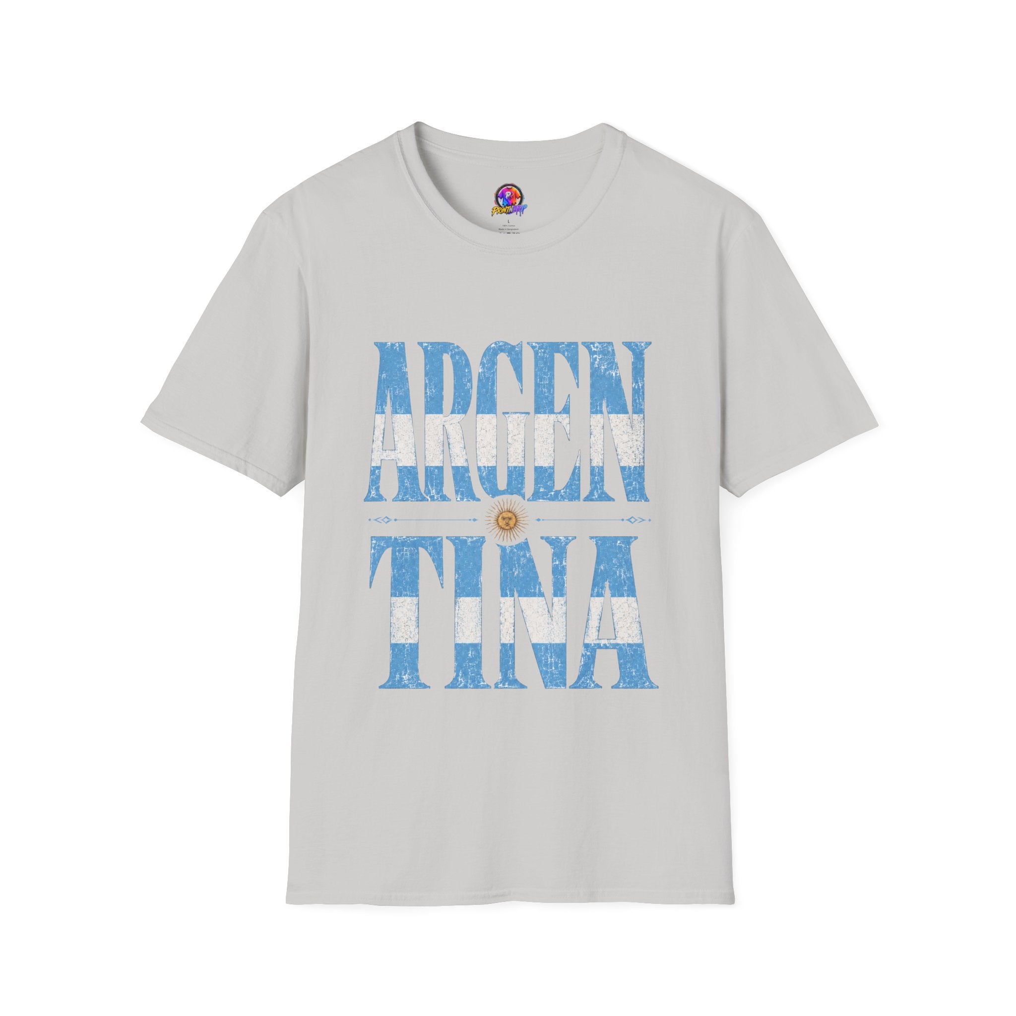 Argentina Flag Graphic T‑Shirt — Vintage Blue Distressed Typography