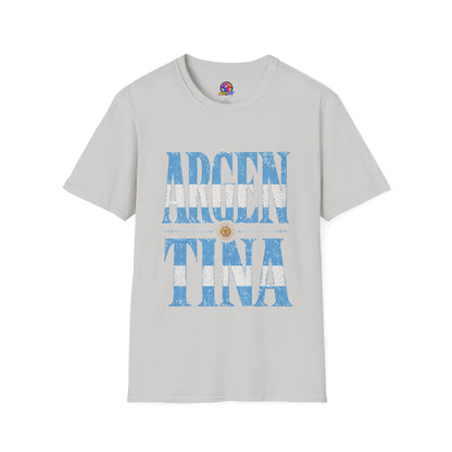 Argentina Flag Graphic T‑Shirt — Vintage Blue Distressed Typography