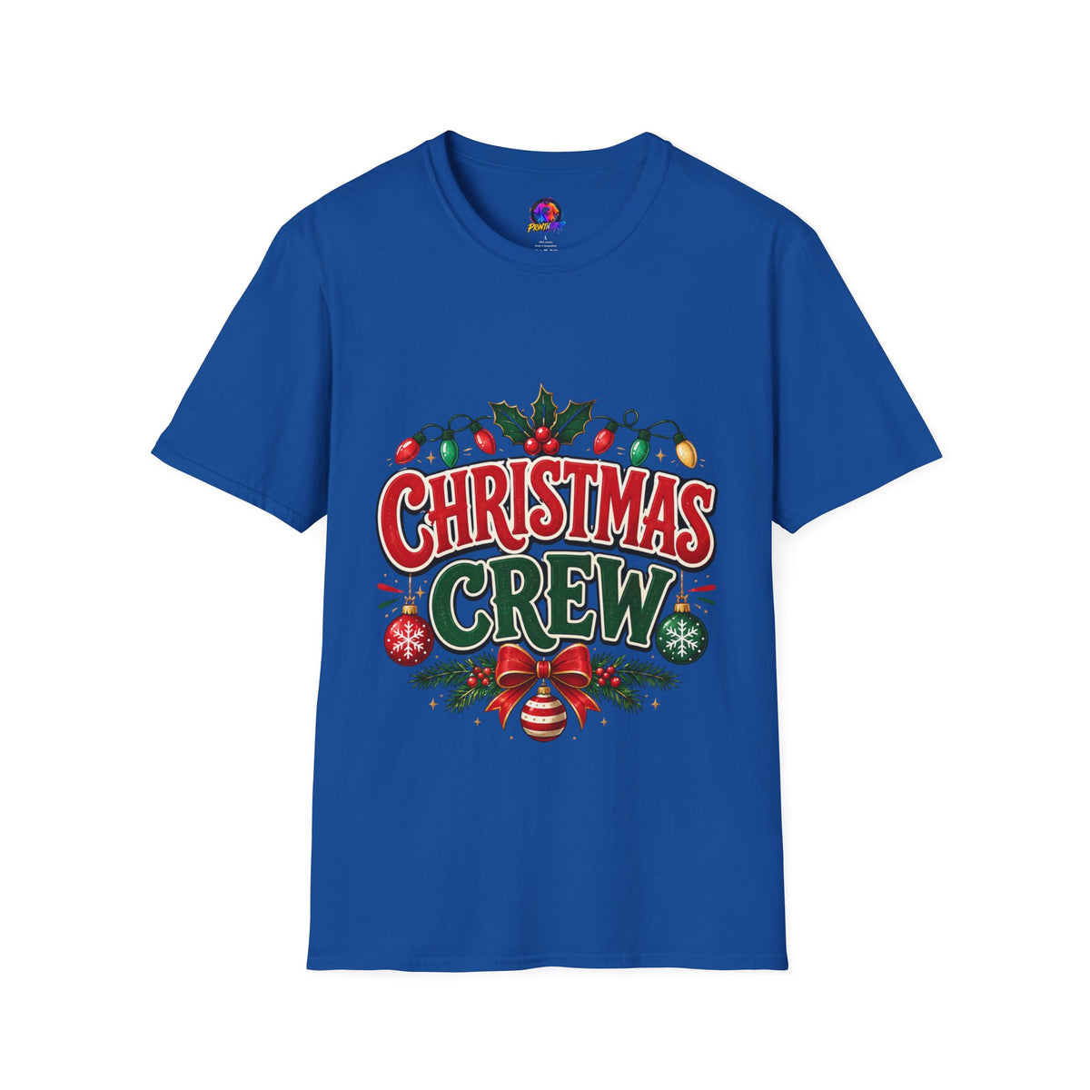 Christmas Crew T-Shirt — Festive Holiday Graphic Tee with Lights & Holly