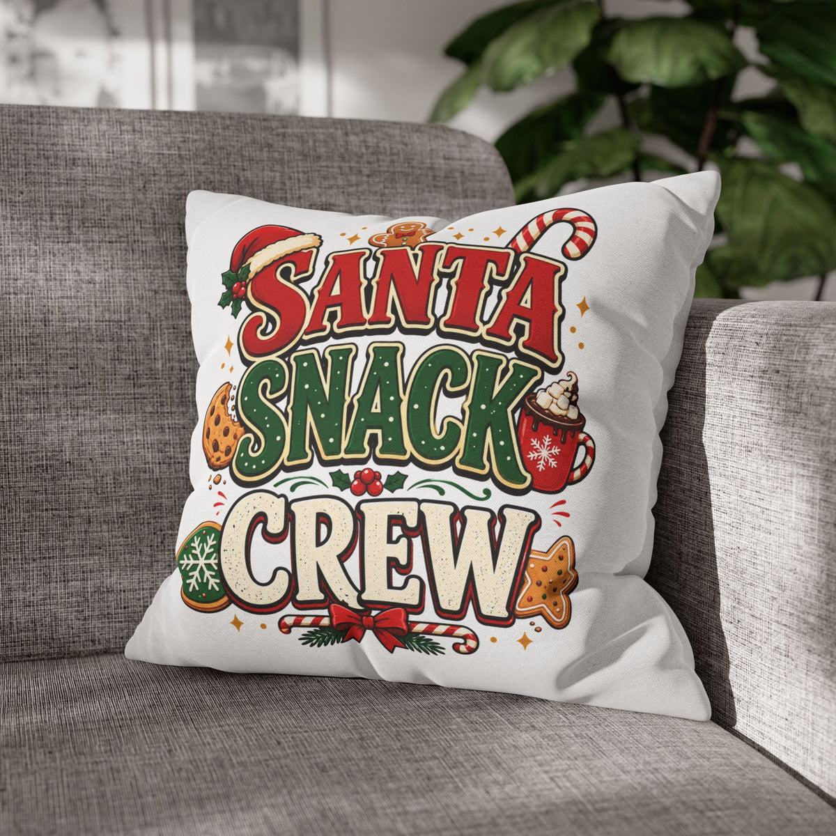 Christmas Santa Snack Crew Pillowcase — Christmas Holiday Decorative Throw Pillow Cover