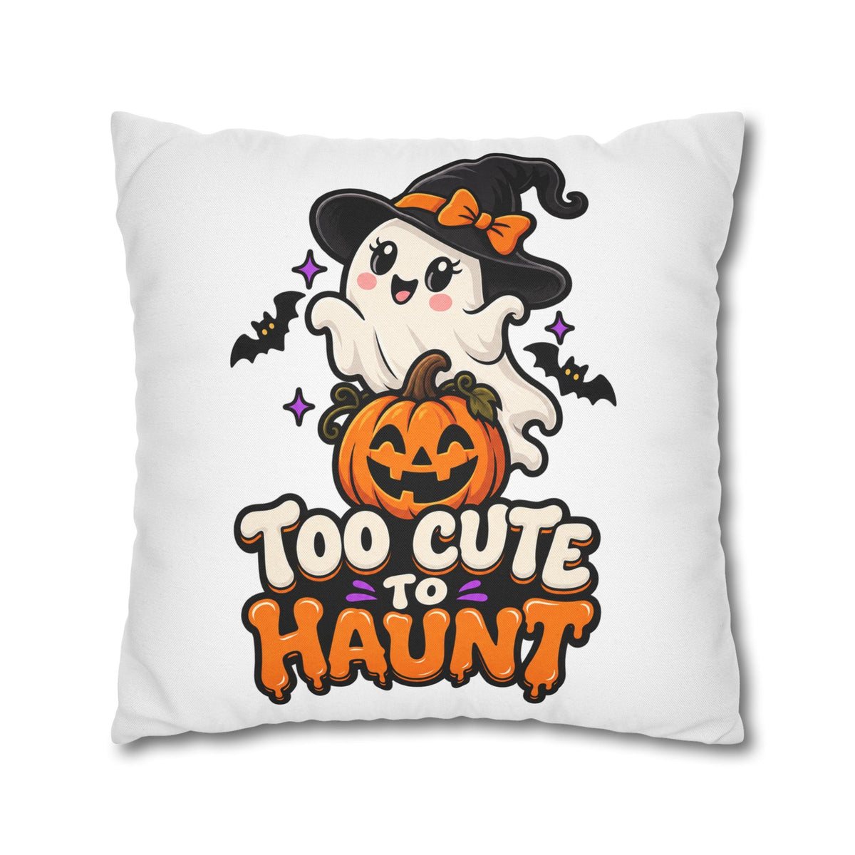 Halloween Pillowcase — "Too Cute to Haunt" Ghost Pumpkin Decorative Pillow Cover
