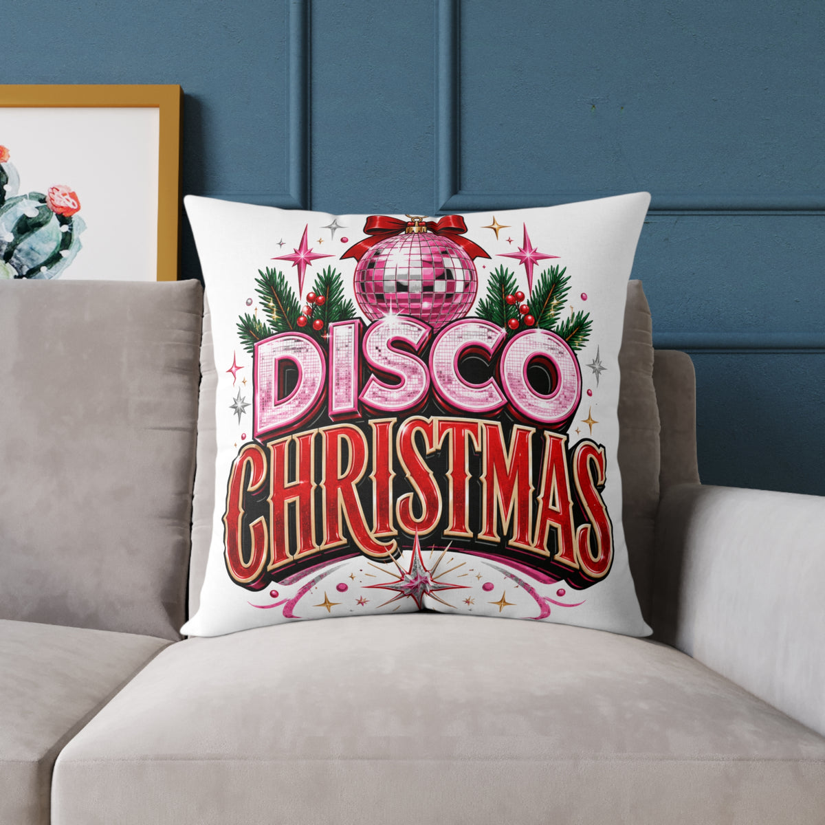 Disco Christmas Throw Pillow – Retro Holiday Disco Ball Decorative Cushion