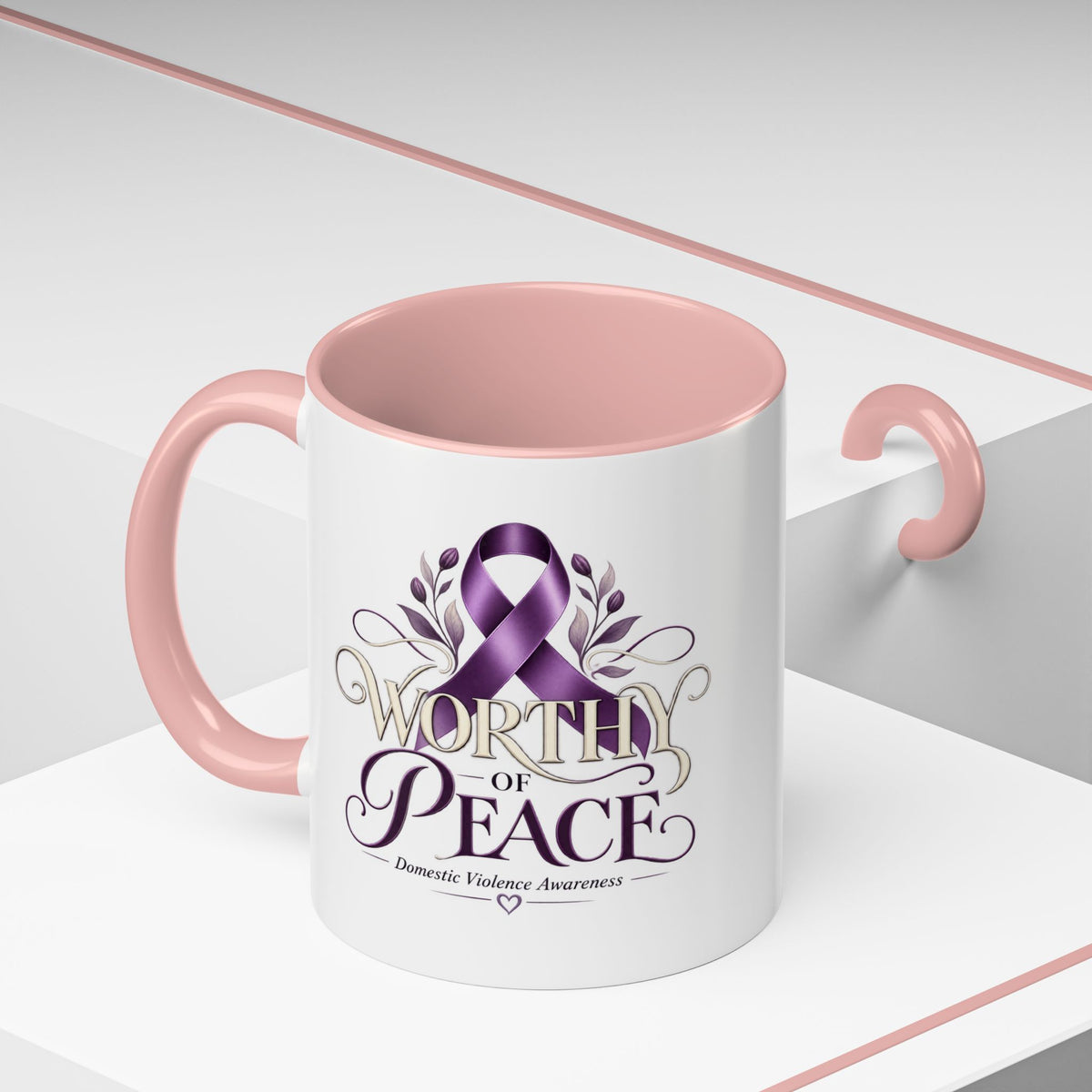 Worth of Peace Accent Coffee Mug — Domestic Violence Awareness Ribbon (11/15oz)