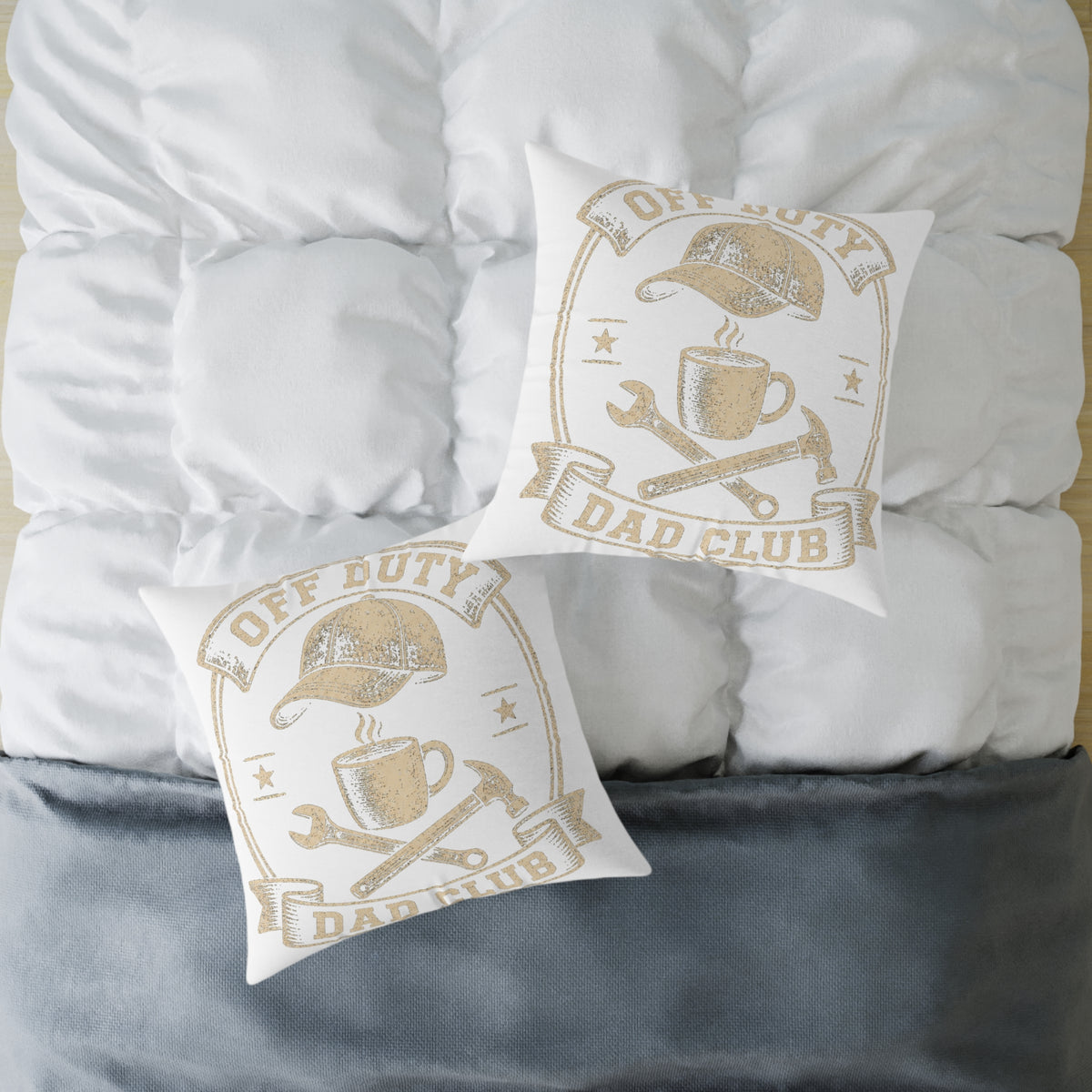 Dad Club Pillow – "Off Duty" Coffee & Tools Square Throw Pillow  Milo Bailey Dog Dad Mom