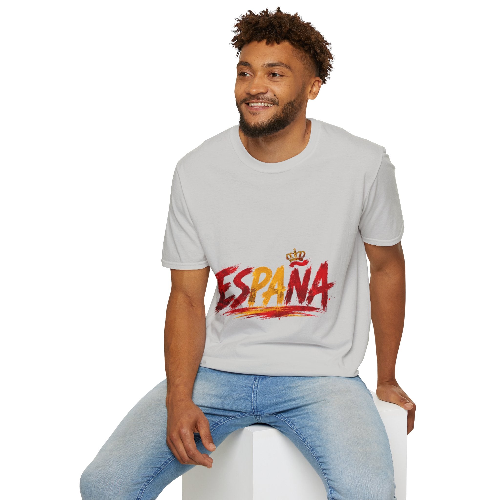 Spain  Graphic T-Shirt — Spanish Flag Brushstroke Design with Crown