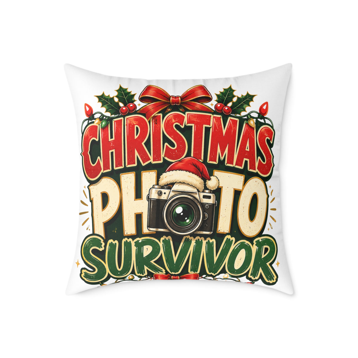 Christmas Photo Survivor Pillow — Holiday Camera Photographer Gift