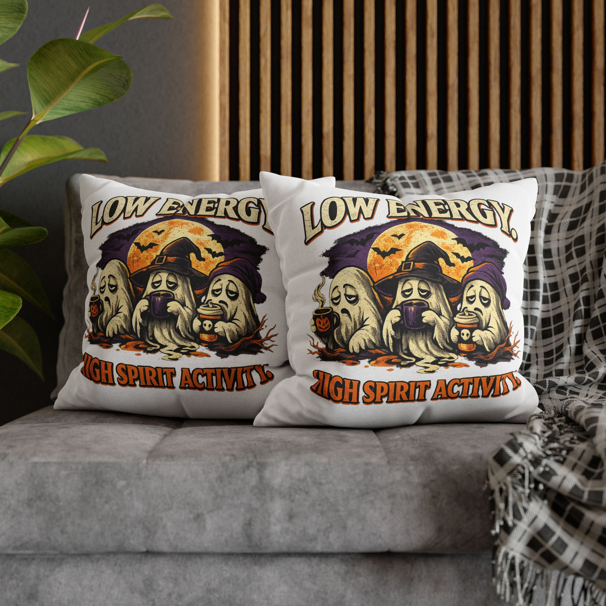 Halloween Pillowcase - "Low Energy, High Spirit Activity" Decorative Throw Pillow
