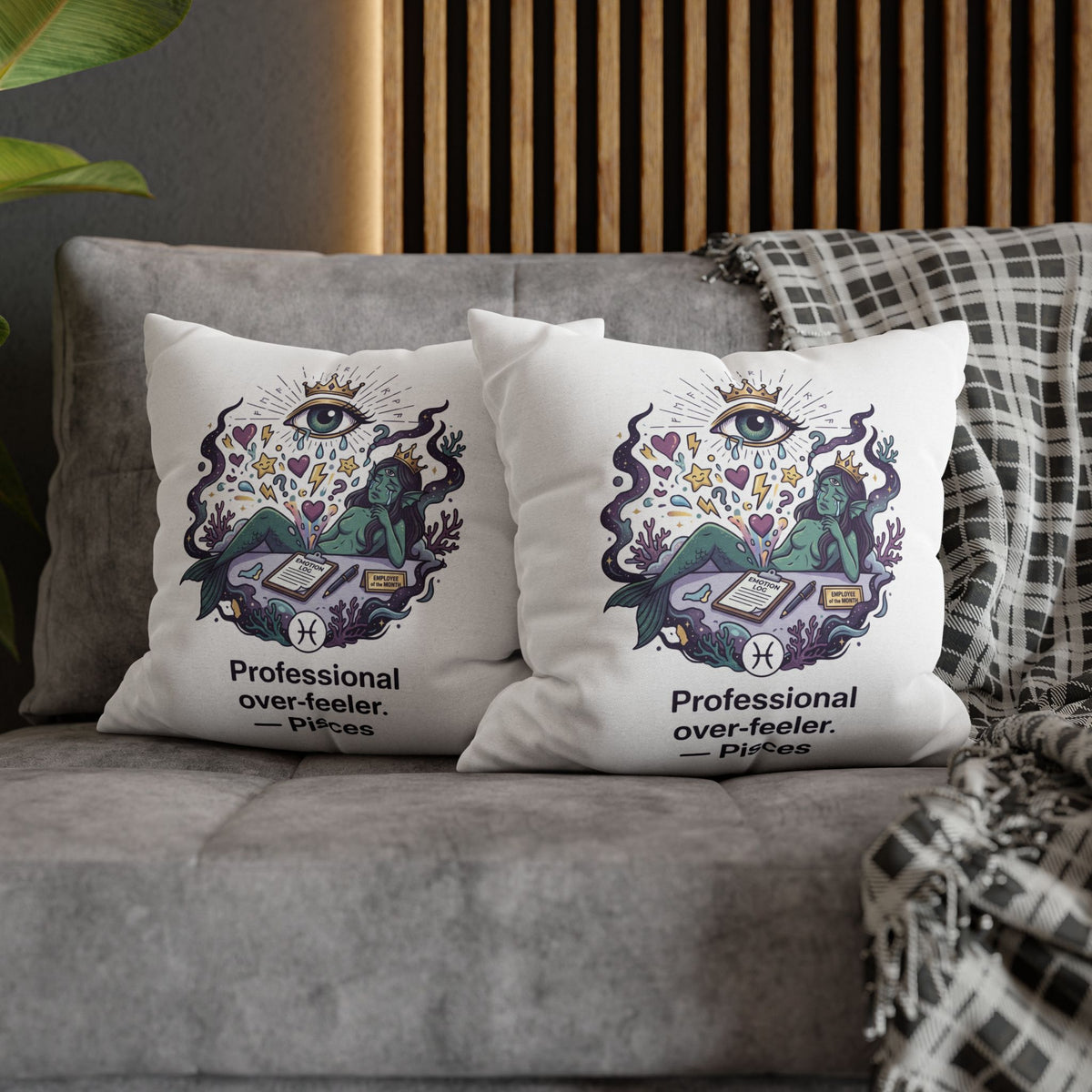 Pisces Zodiac Pillowcase — "Professional Over-Feeler" Decorative Square Pillowcase