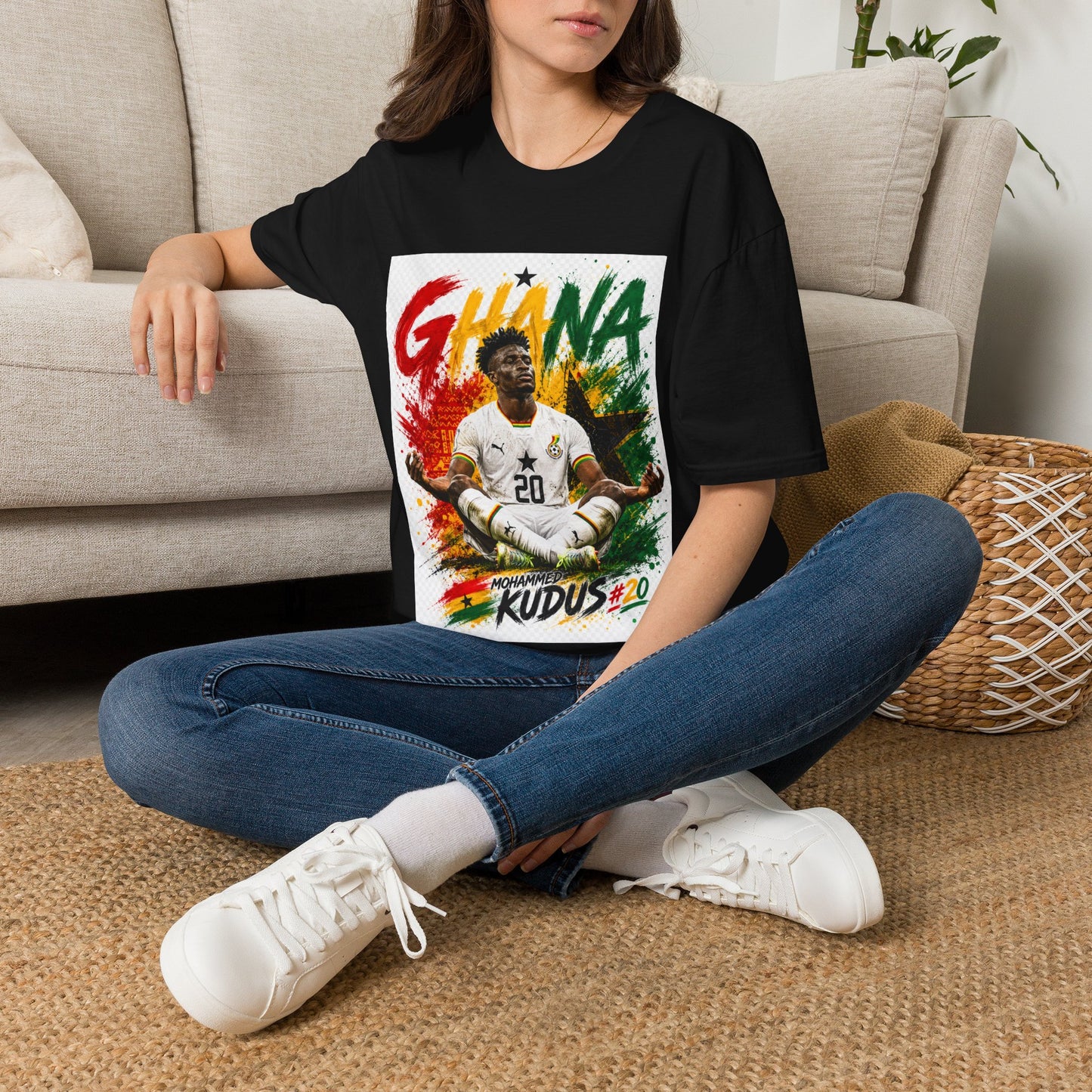Ghana Football Player Graphic T-Shirt — Ghana Colors & Kudus Print