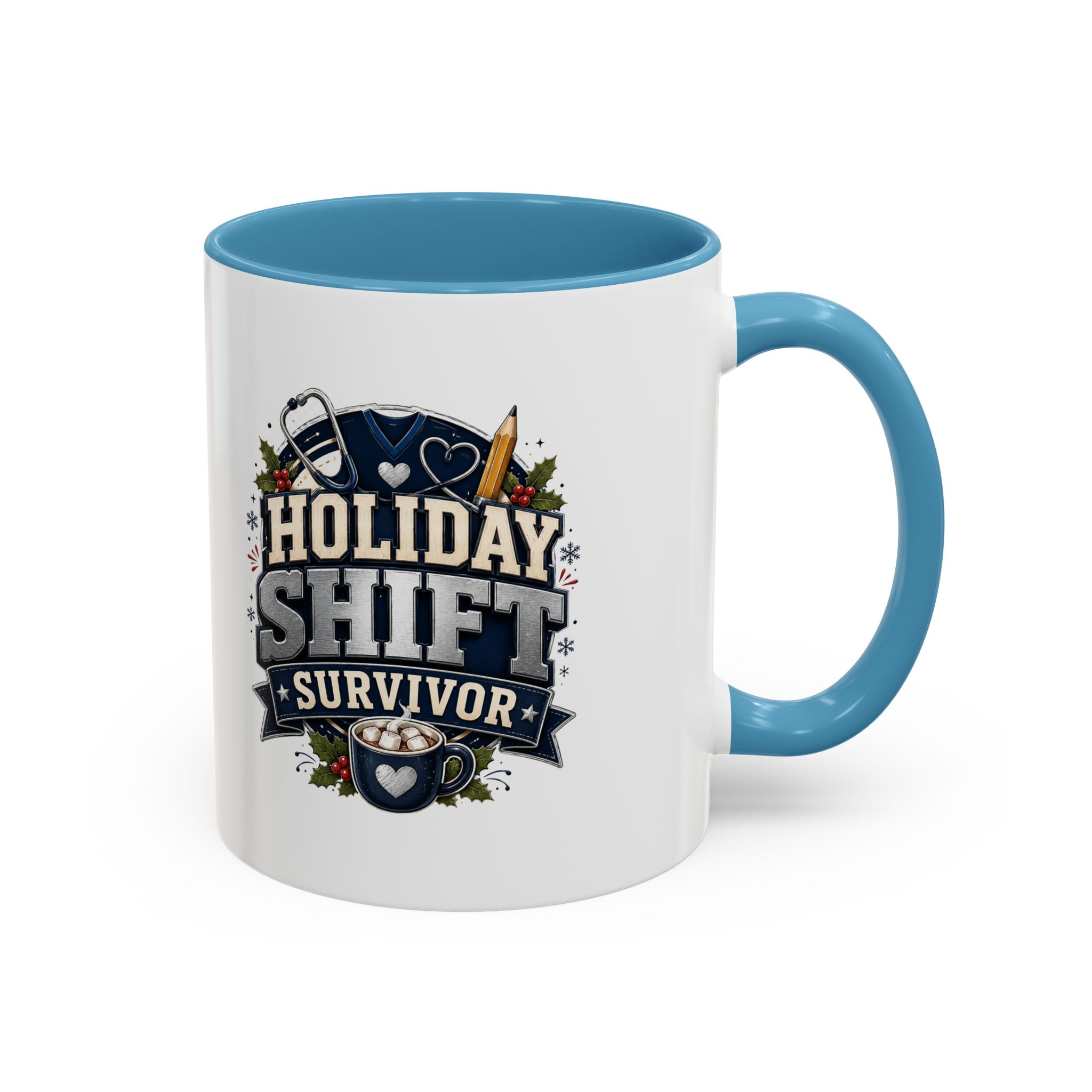 Modern Day Christmas Holiday Shift Survivor Accent Coffee Mug – Nurse & Healthcare Worker Gift