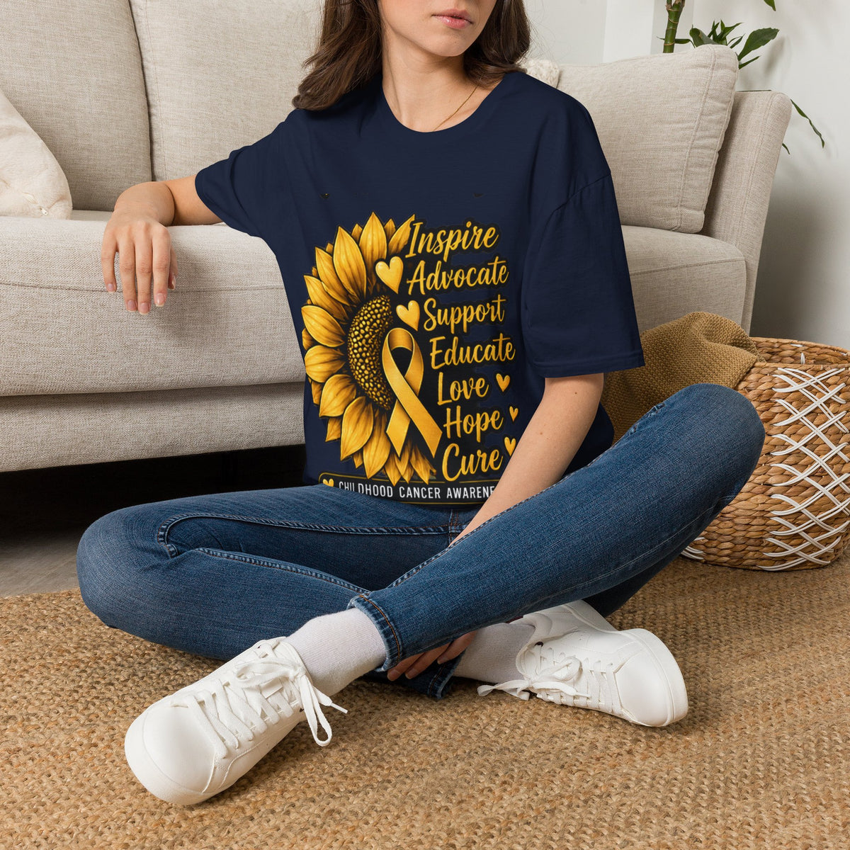 Childhood Cancer Awareness Sunflower T-Shirt – Inspire Advocate Support Educate Love Hope Cure