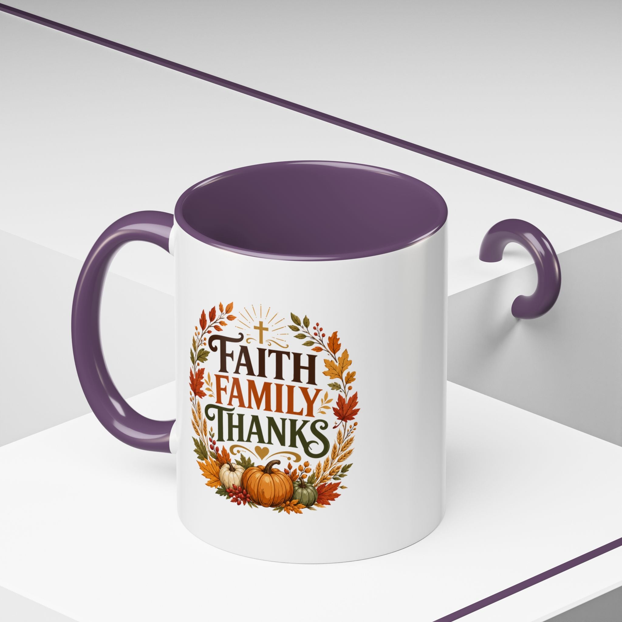 Thanksgiving Mug Faith Family Thanks Accent Coffee Mug — Thanksgiving Pumpkin Fall Leaves