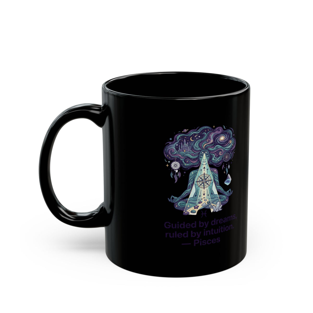 Pisces Zodiac Dreamy Crystal Tea Mug — Guided by Dreams & Intuition Black Coffee Cup