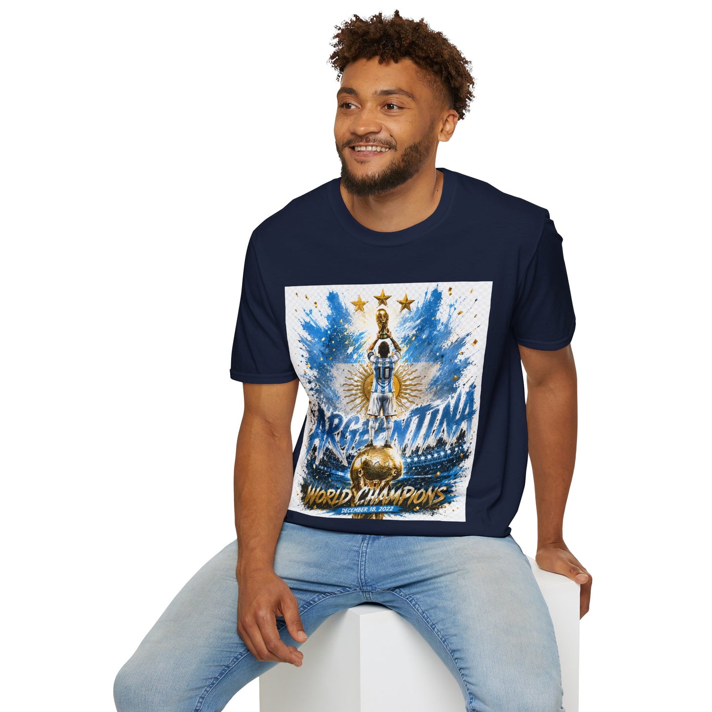 Argentina World Champions T‑Shirt — Soccer World Cup 3 Stars Tribute