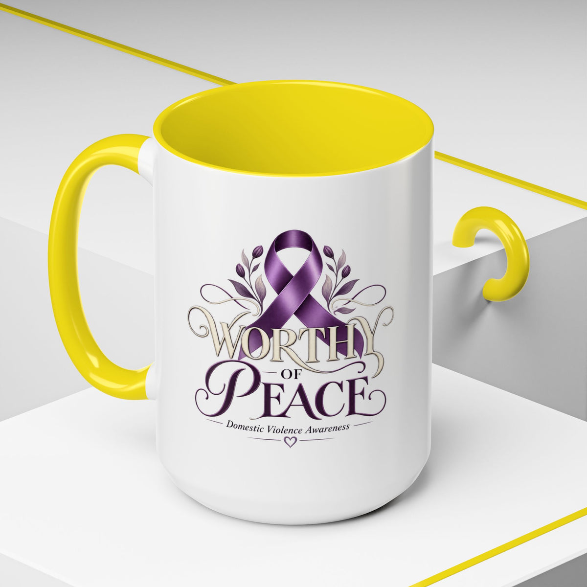 Worth of Peace Accent Coffee Mug — Domestic Violence Awareness Ribbon (11/15oz)