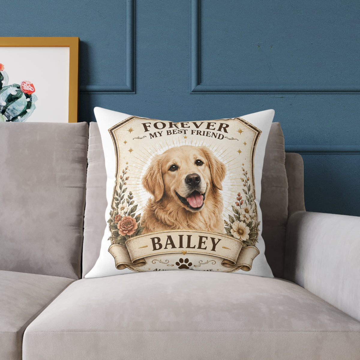 Forever My Best Friend Golden Retriever Pillow Milo Bailey Dog Dad Mom— Personalized Dog Name Cushion