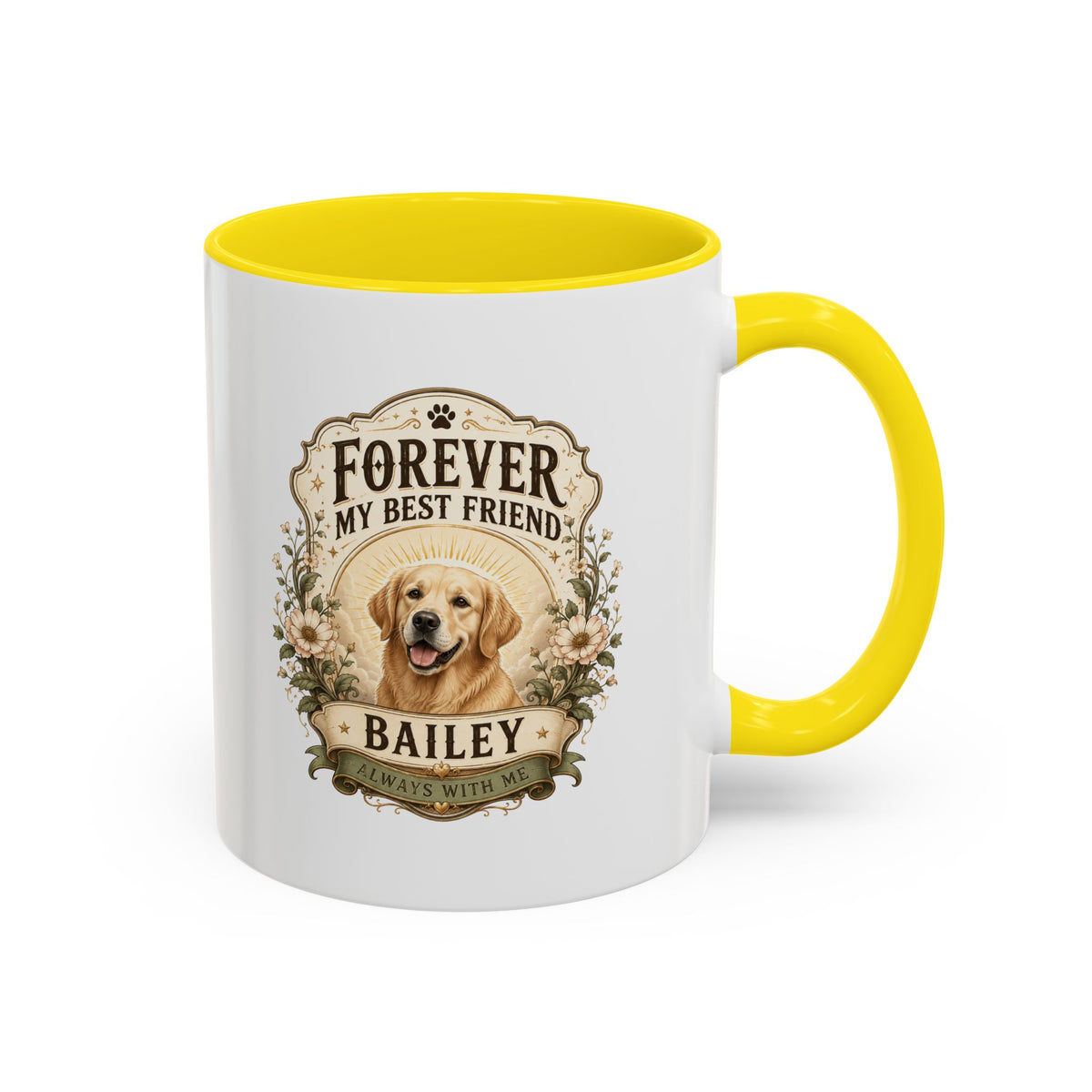 Milo Bailey Dog Dad Mom Forever My Best Friend Dog Coffee Mug — Personalized Pet Name Golden Retriever Accent Mug