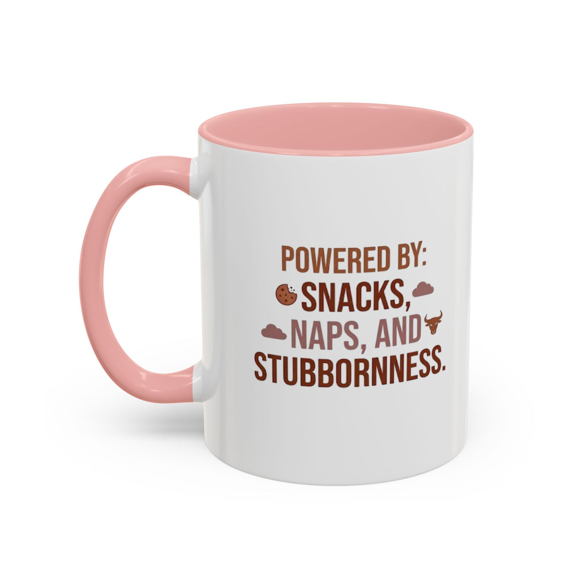 Taurus Coffee Mug - "Powered by Snacks, Naps, and Stubbornness" Accent Ceramic Mug
