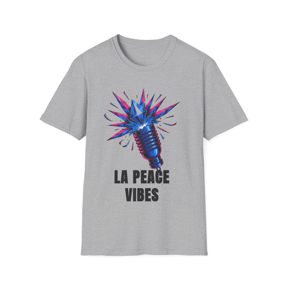La Peace Vibes Microphone T-Shirt - Retro Pop Art Graphic Tee - Trending Now - September 2026