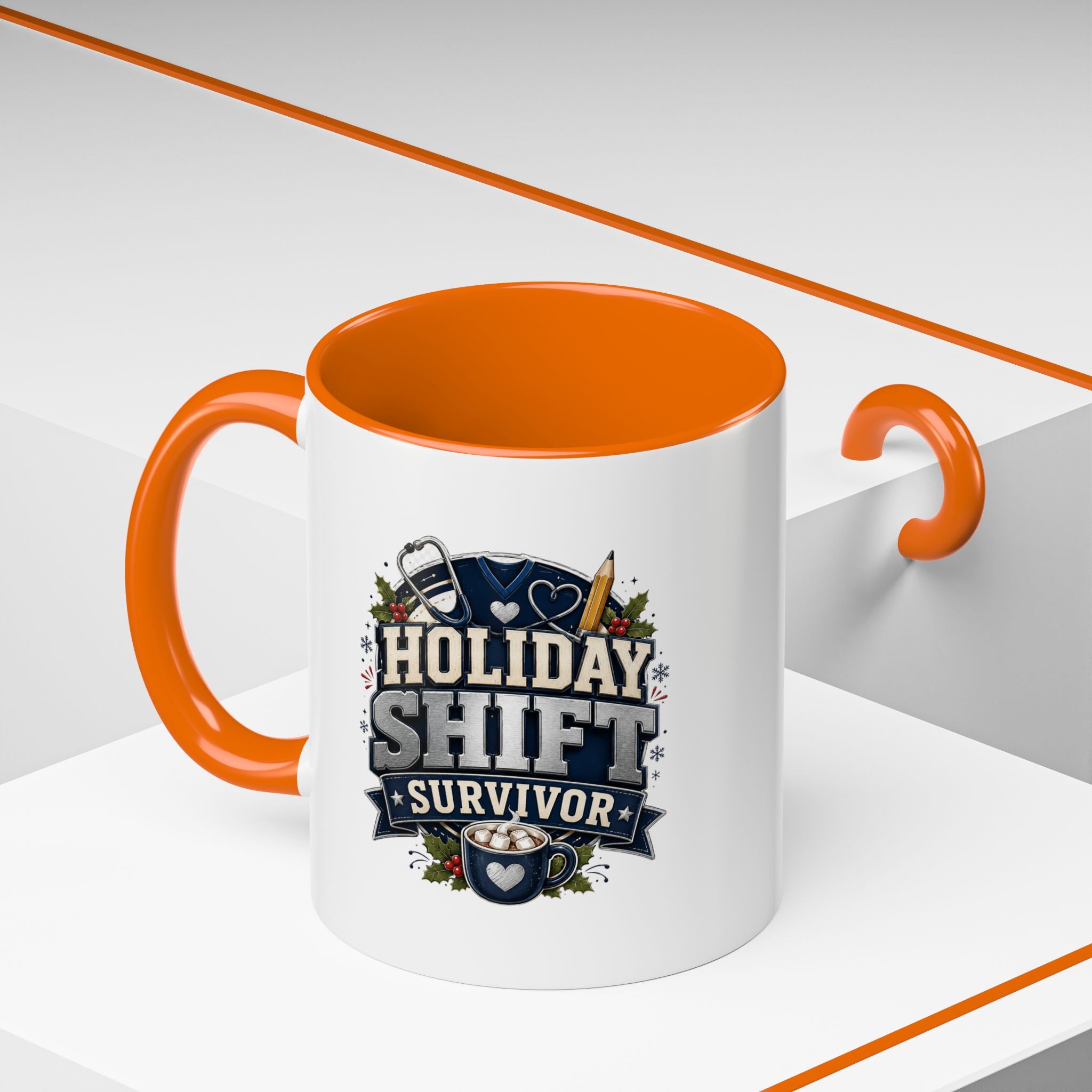 Modern Day Christmas Holiday Shift Survivor Accent Coffee Mug – Nurse & Healthcare Worker Gift