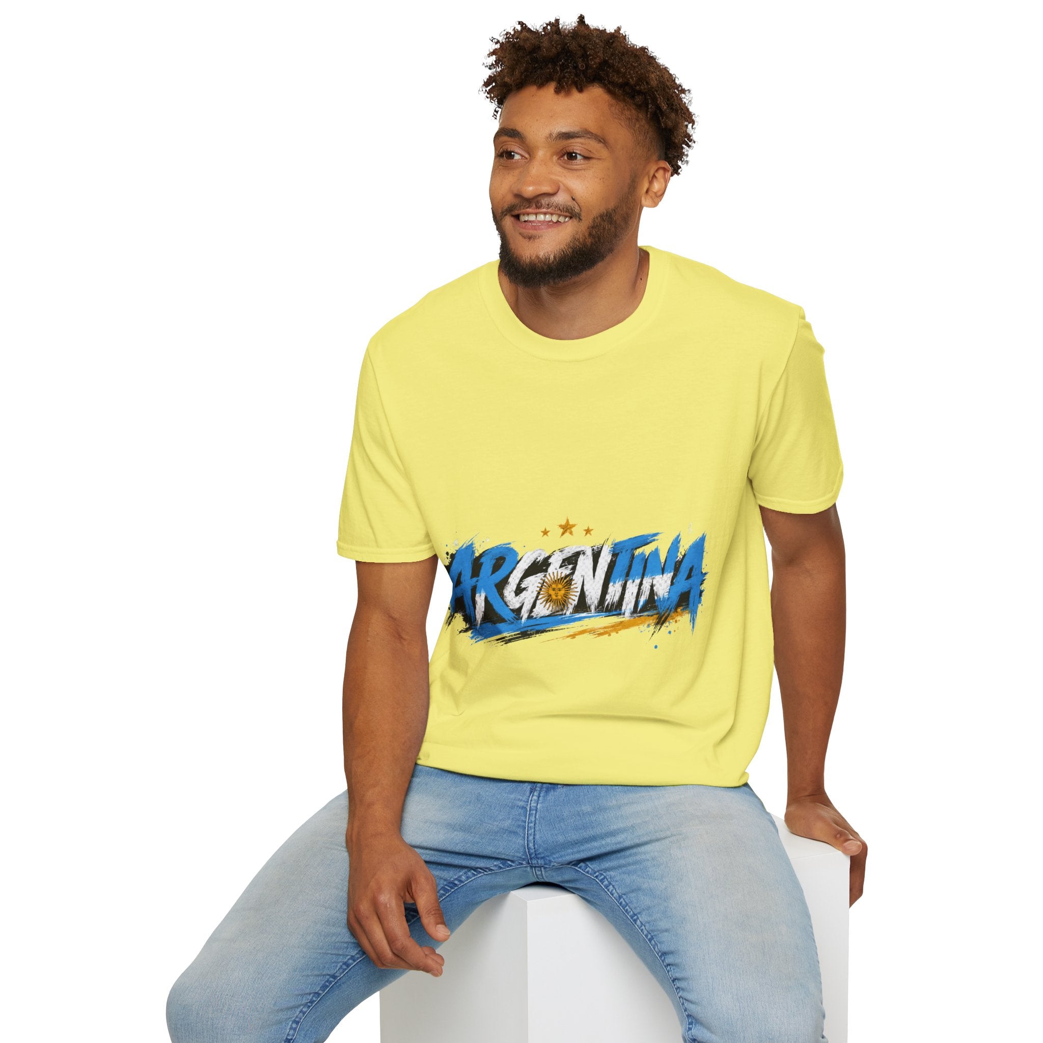 Argentina Graffiti T-Shirt — Soccer Fan Tee with Three Stars & Sun Emblem