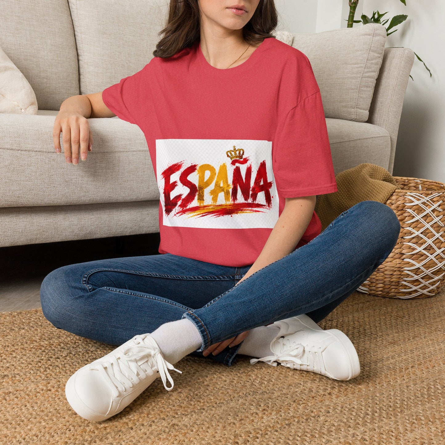 Spain  Graphic T-Shirt — Spanish Flag Brushstroke Design with Crown