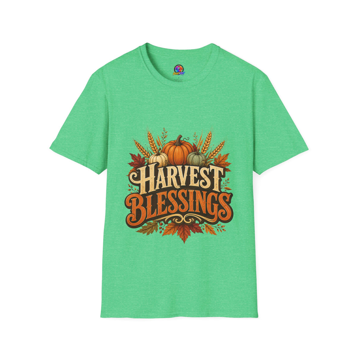 Thanksgiving T-Shirt Harvest Blessings T-Shirt — Fall Pumpkin & Wheat Autumn Tee