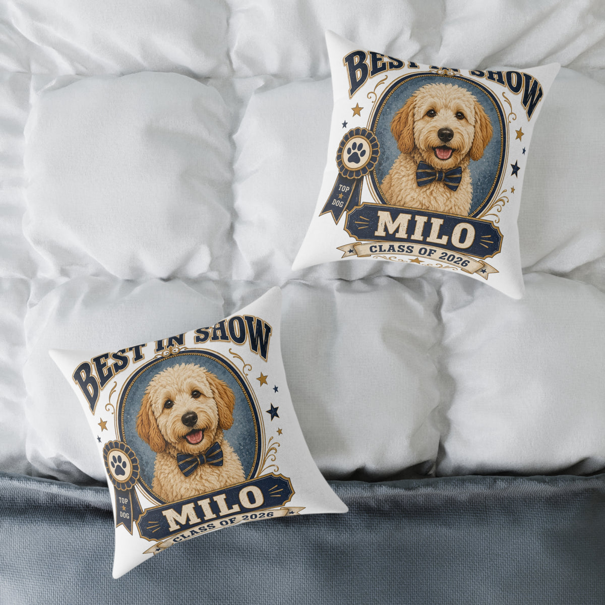 Best in Show Personalized Dog Pillow  Milo Bailey Dog Dad Mom– 'Milo' Class of 2026 Pet Decor